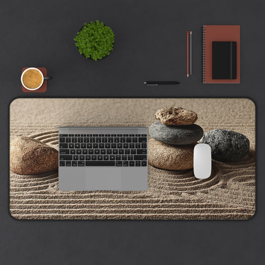 Zen Garden Desk Mat — Stacked Stones Mouse Pad for Calm Workspace