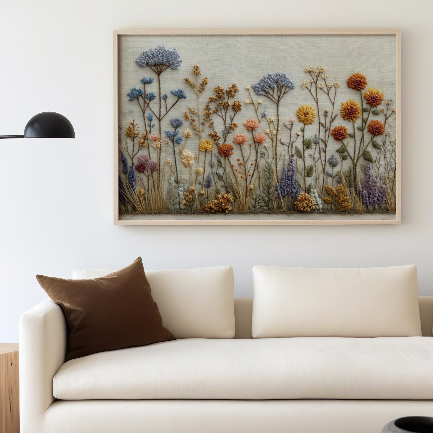 Vibrant Embroidered Wildflowers Wall Art Décor