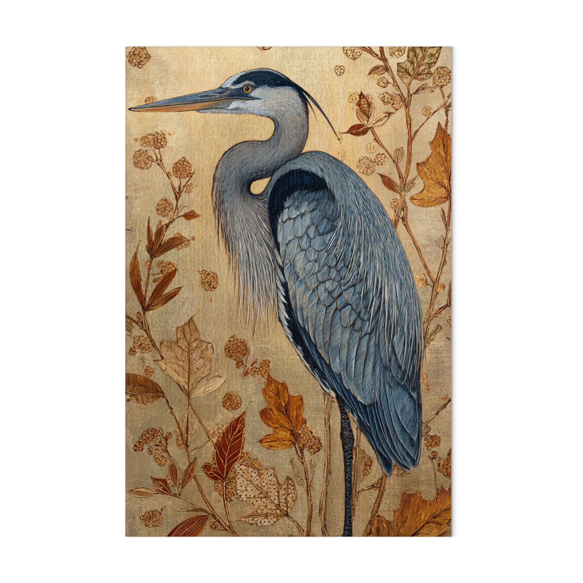 Elegant Heron Bird with Floral Background Wall Art