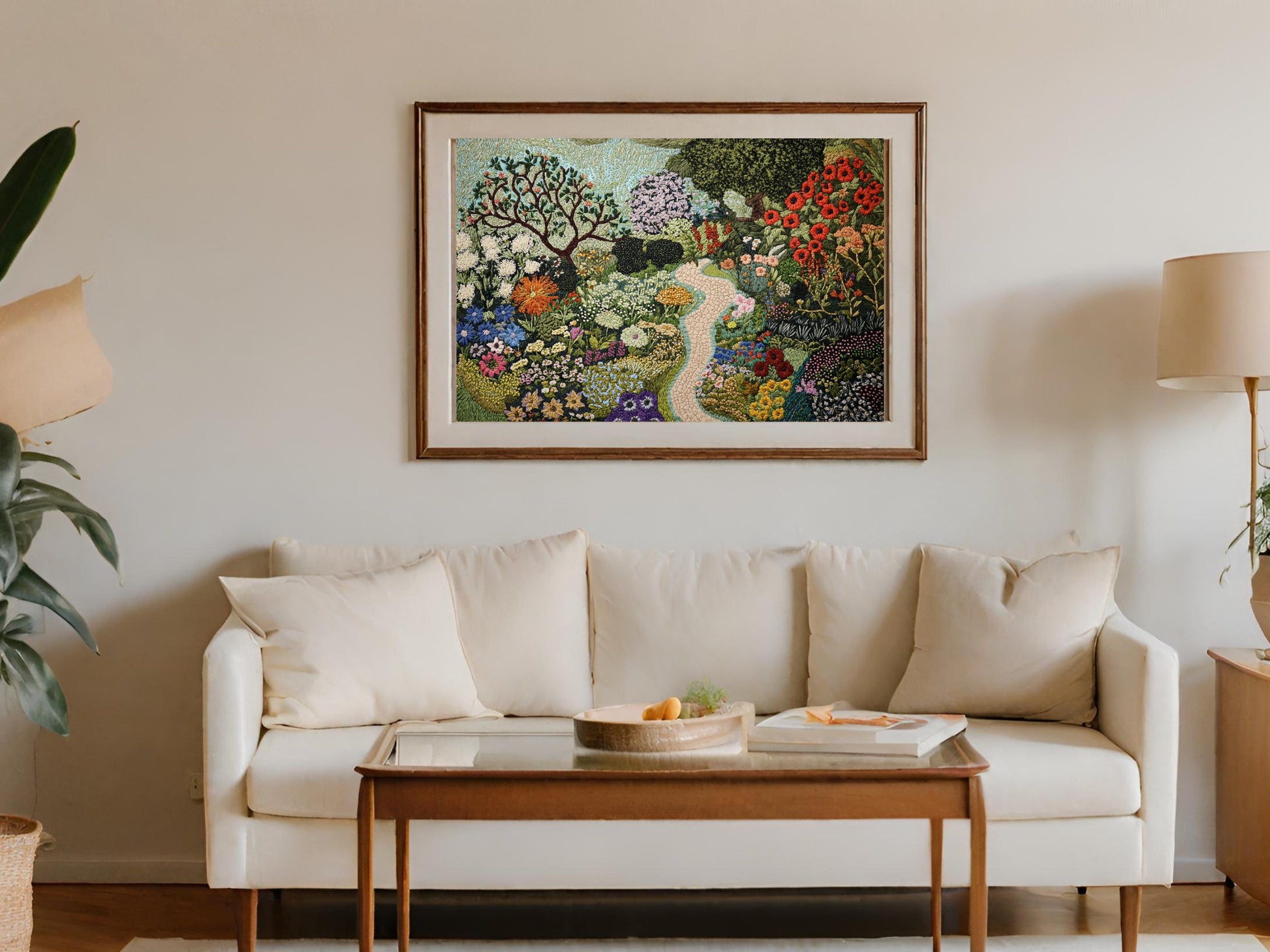 Beautiful Garden Artwork on Living Room Wall Decor