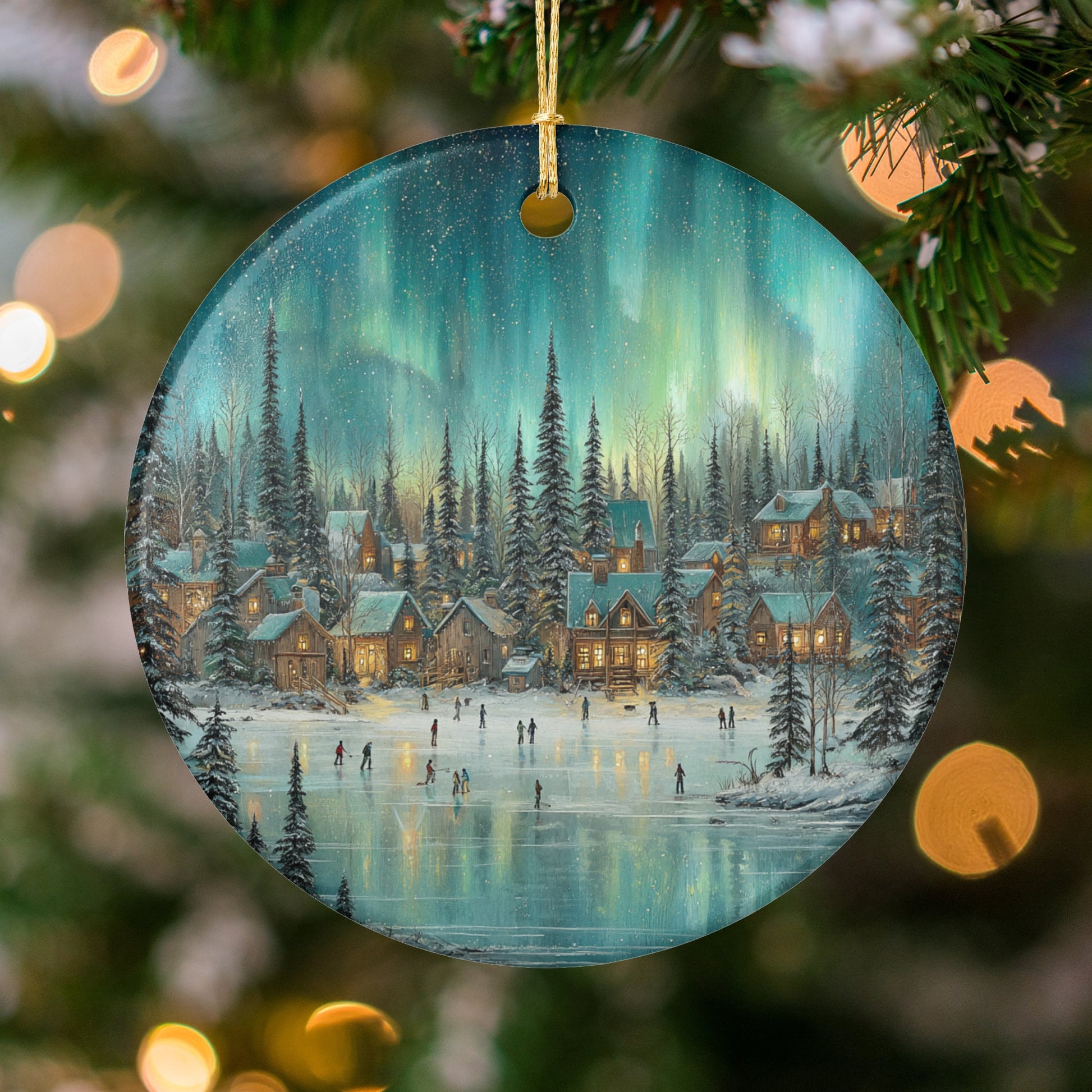 Northern Winter Village Scene Ornament