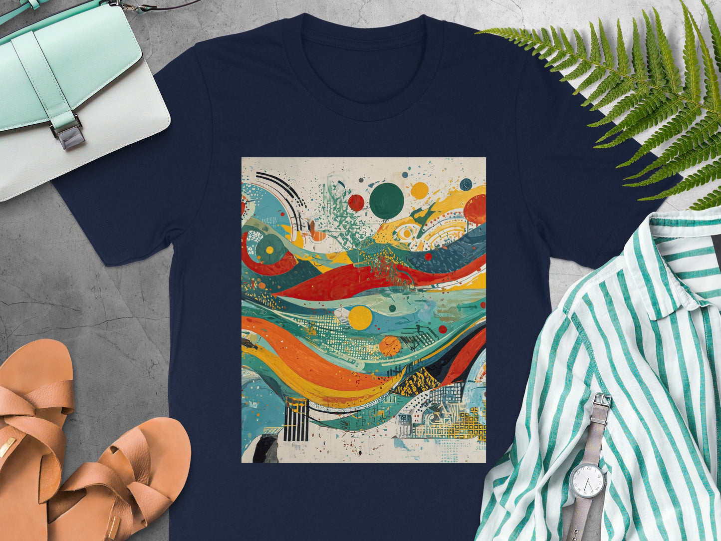 Colorful Abstract Wavy Pattern Art Design product type
Abstract Art
Colorful Design
Wavy Pattern
Graphic Tee
Modern Abstract
Vibrant Print
Artistic Apparel
Fluid Lines
Dynamic Graphic
Contemporary Art
Unique Design
Abstract Waves
Streetwear
Casual Top
Painterly Style
Red Yellow Green
Orange Teal Art
Fashion Tee
Creative Print
Expressive Art
