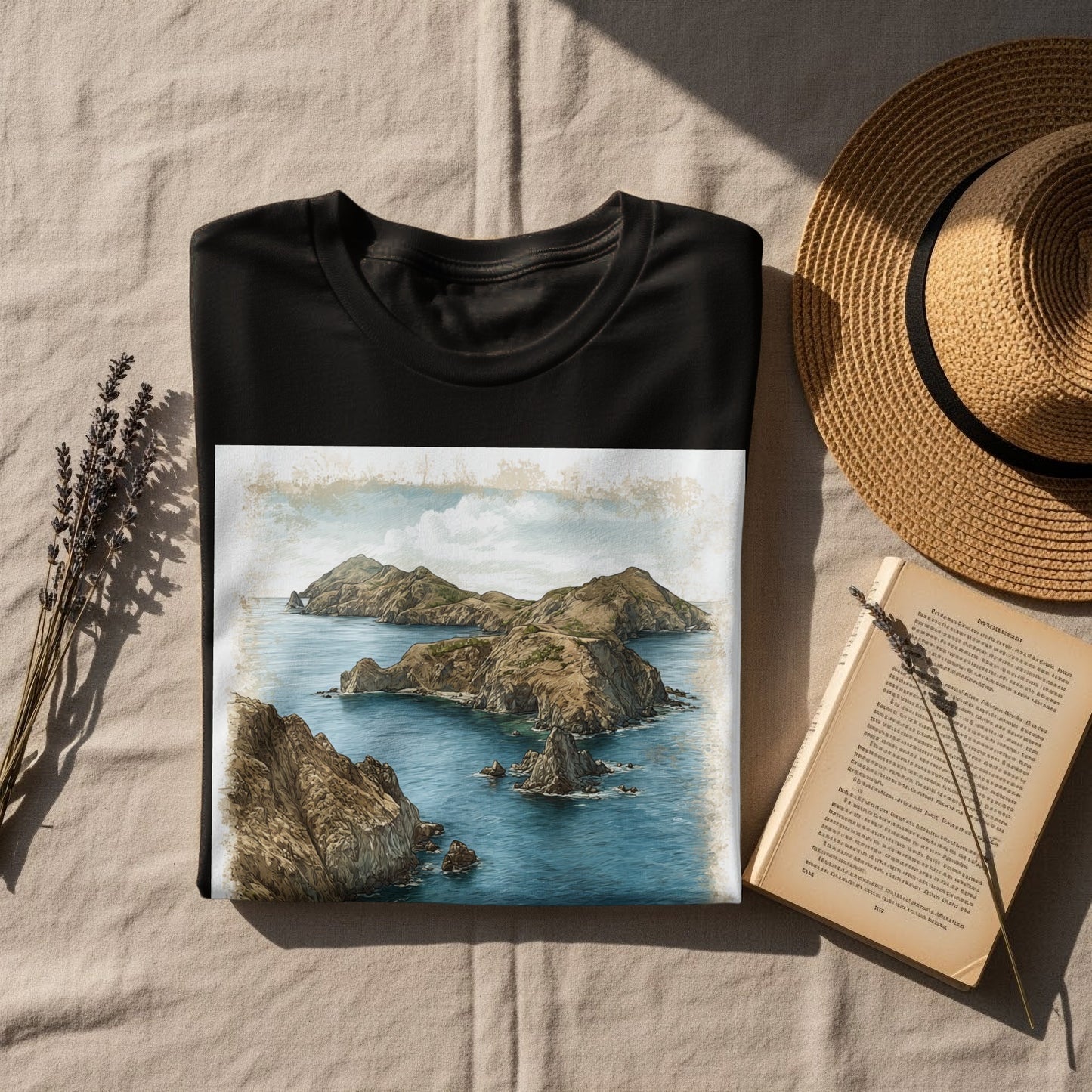 Coastal Island Scene Printed Graphic T-shirt