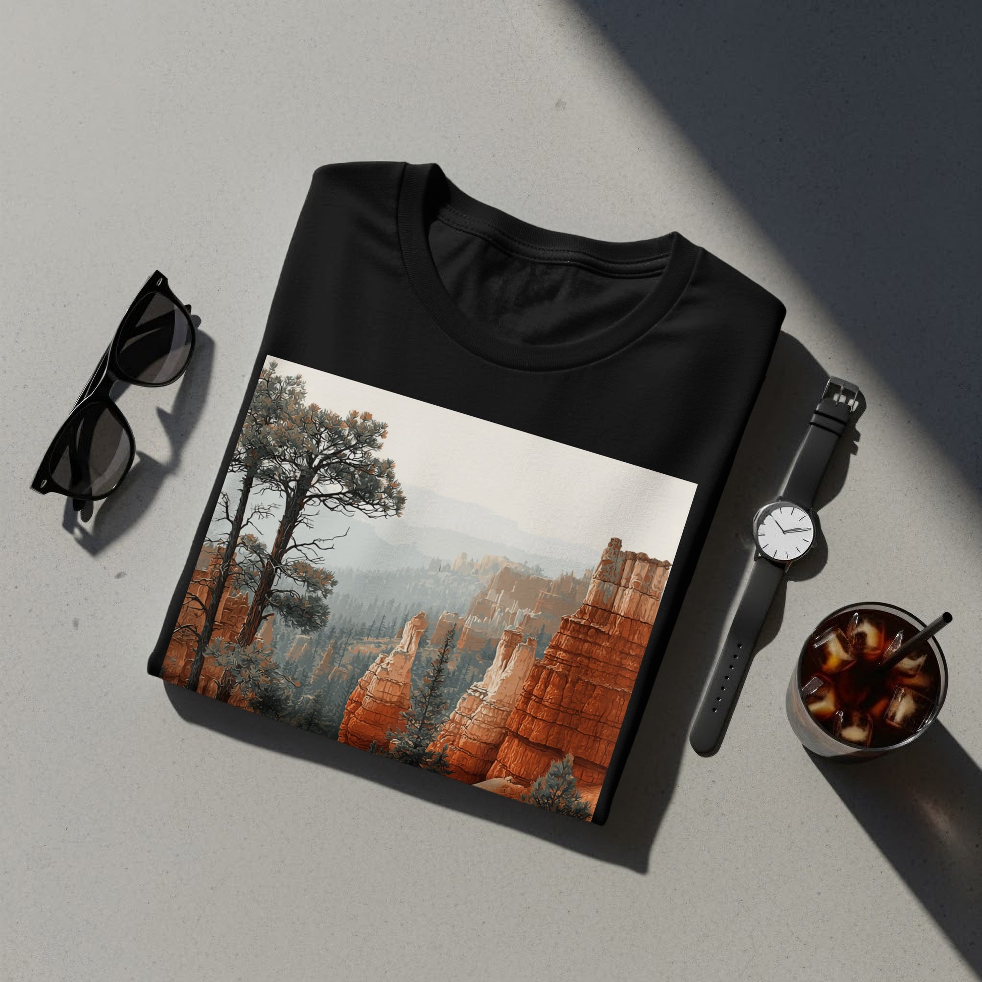 Stunning Landscape Print Black T-Shirt Elegance