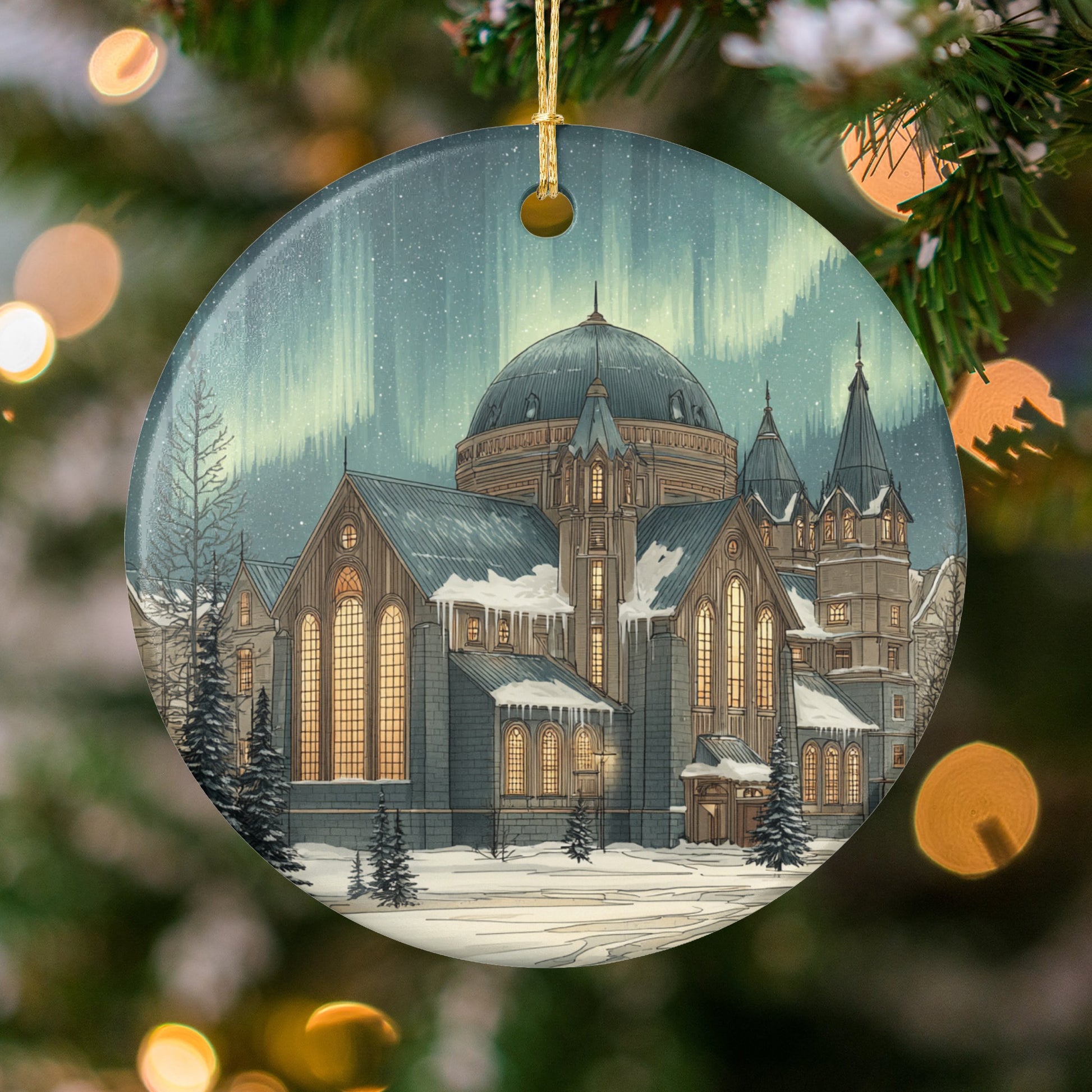 Festive Cathedral Christmas Tree Hanging Ornament Decor