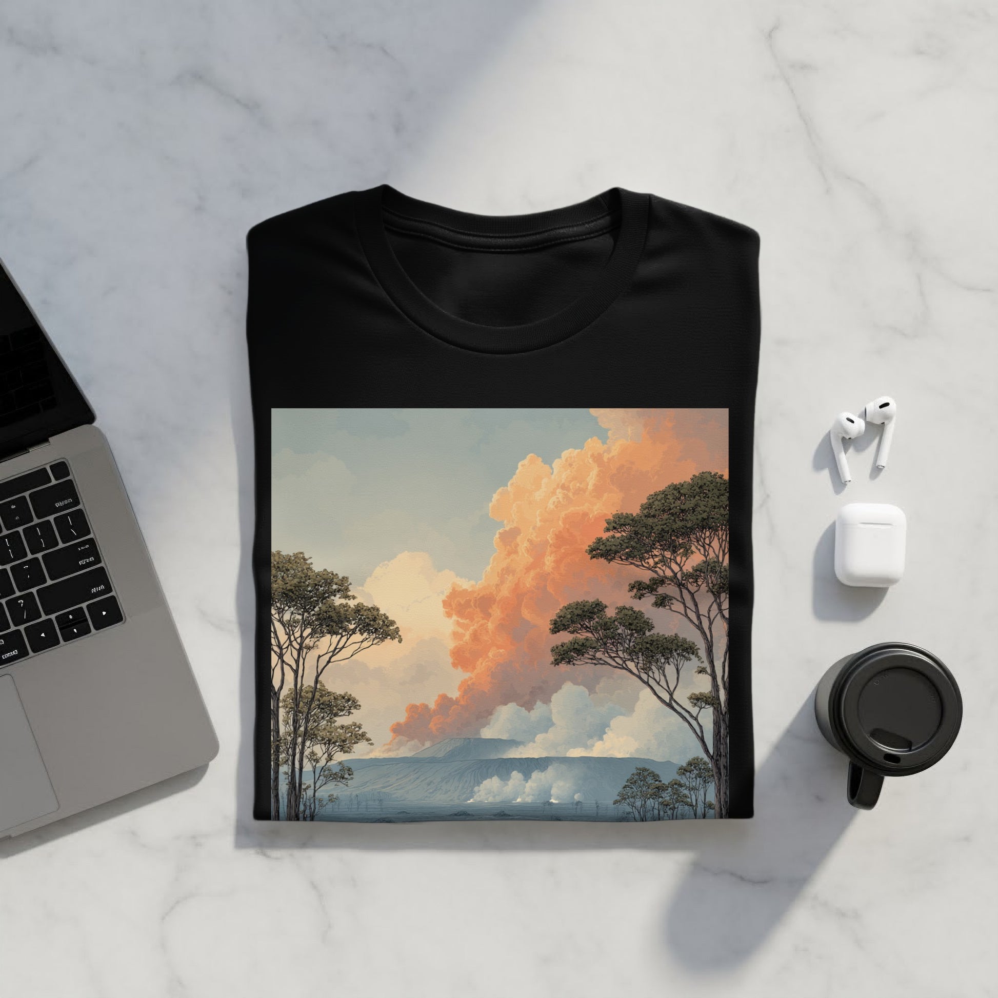 Volcanic Cloudscape Printed on Black T-shirt