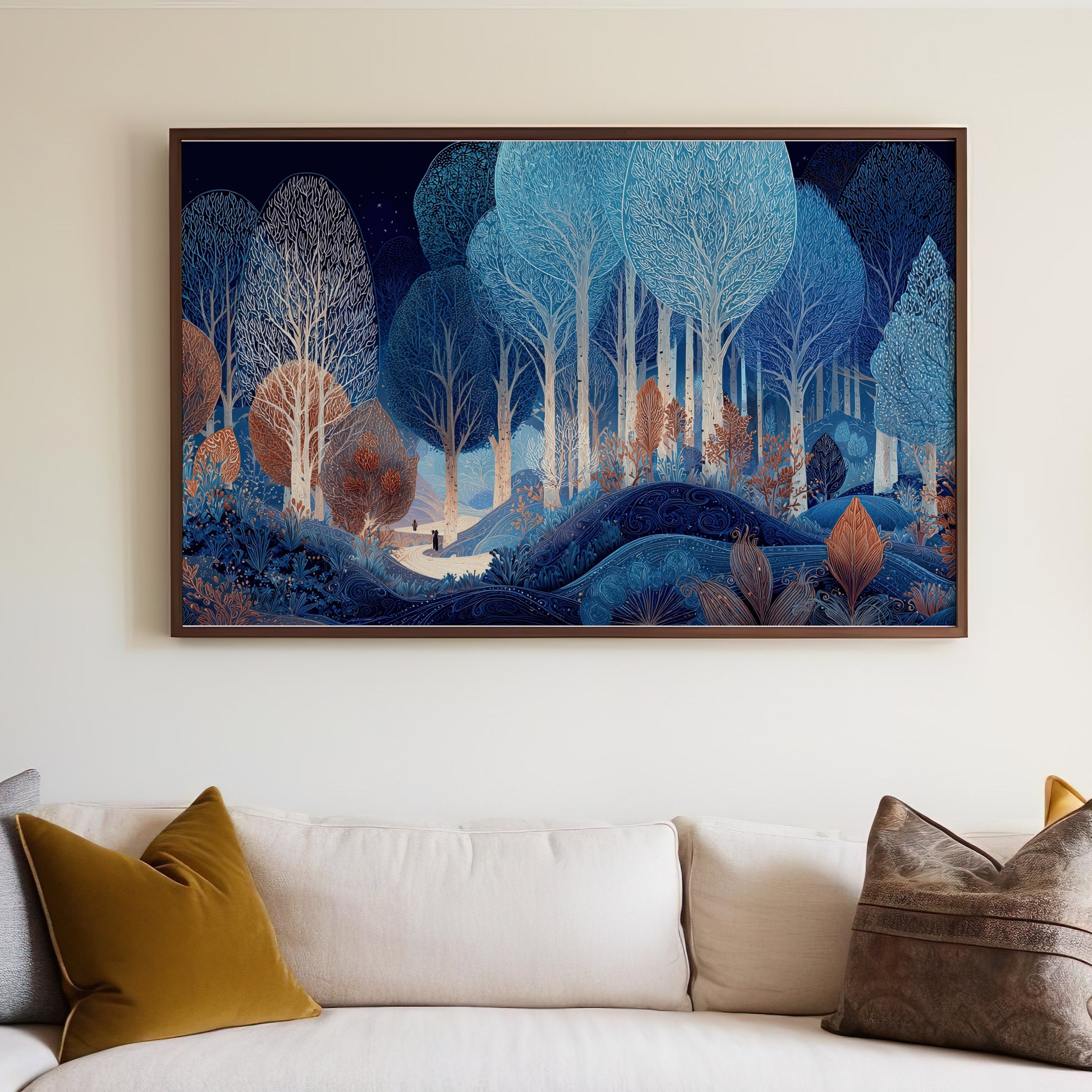 Deep Blue Stylized Trees Forest Wonderland Artwork Product Type
