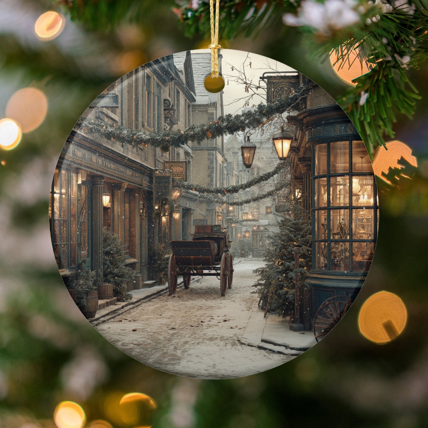 Snowy Christmas Street Scene Ornament