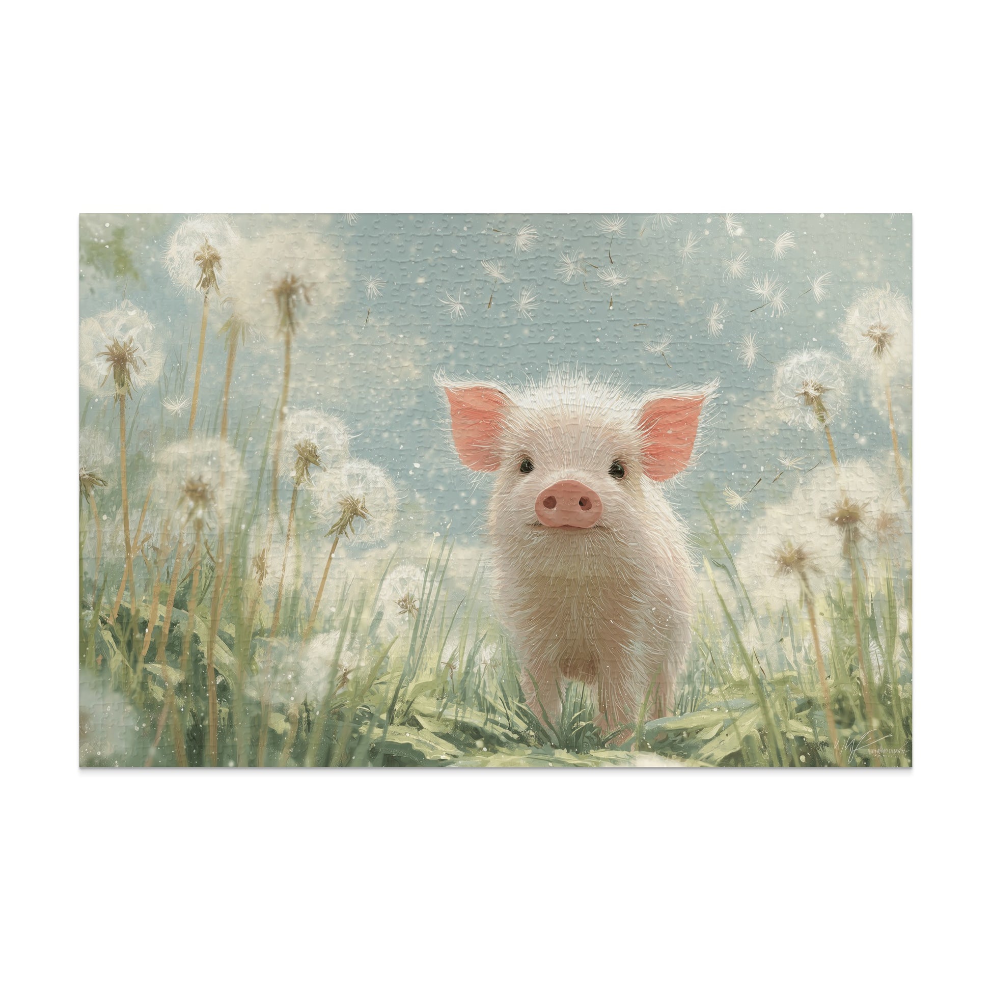 Playful Piglet Dandelion Field Blowing Seeds Spring Whimsy product type