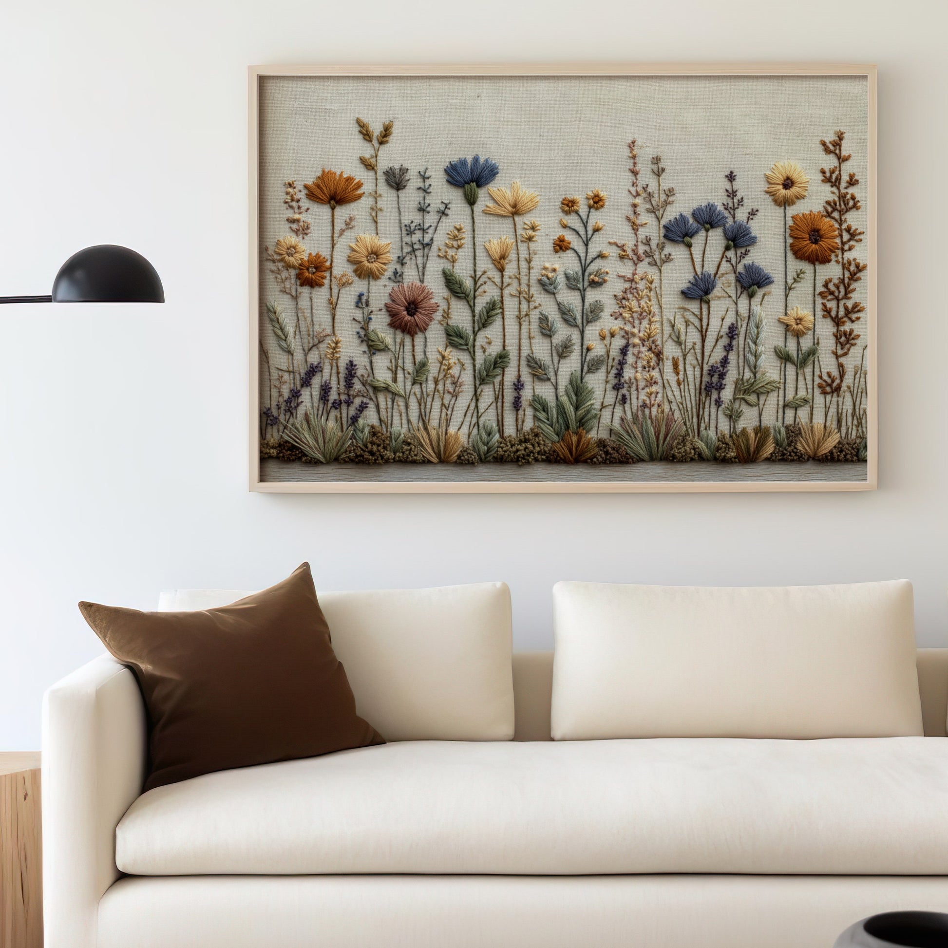 Embroidered Floral Botanical Art for Home Decor