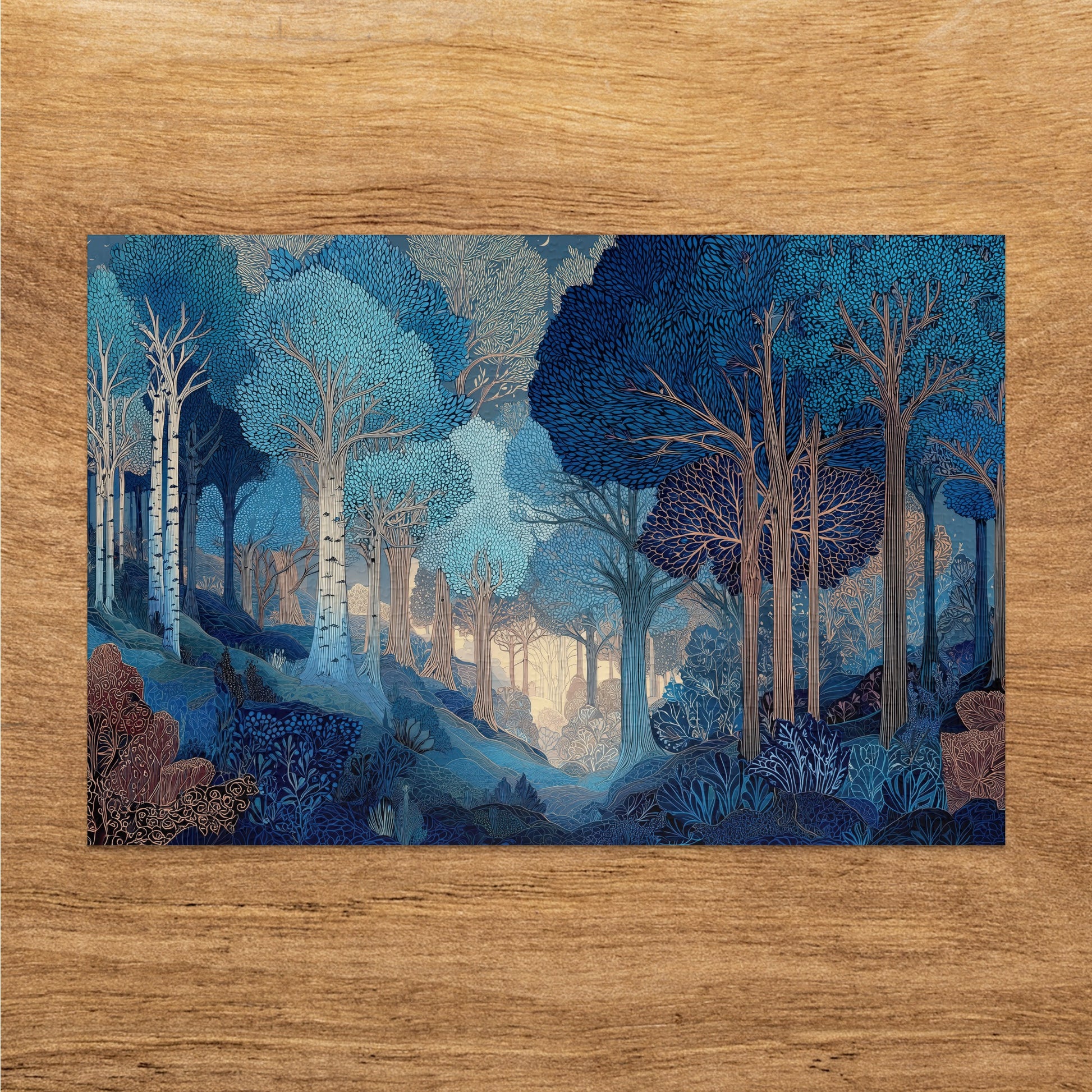 Mystical Blue Forest Trees Landscape Serene Art product type