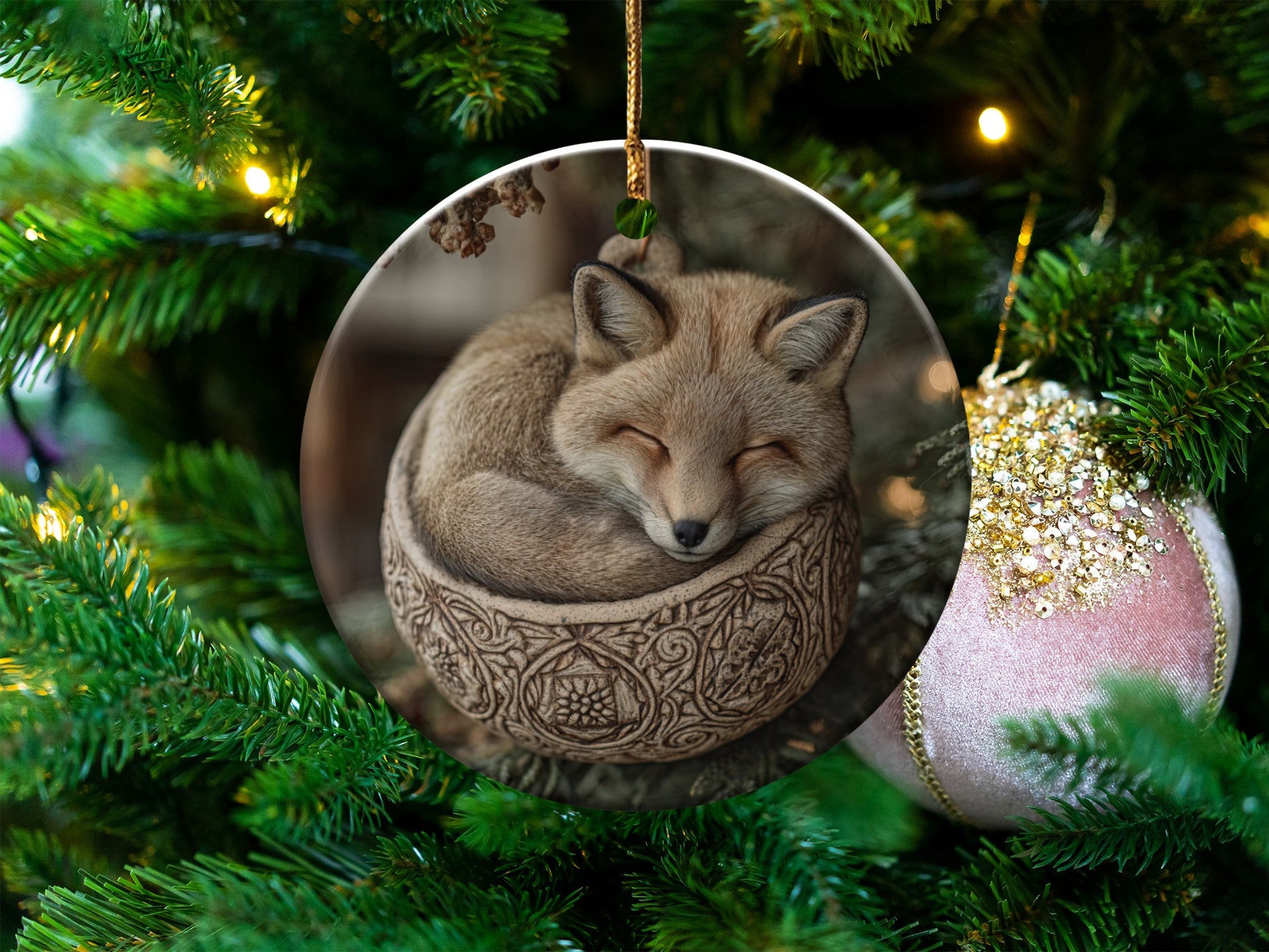 Fox Sleeping Peacefully Holiday Tree Ornament product