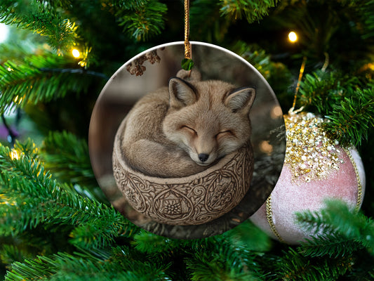 Fox Sleeping Peacefully Holiday Tree Ornament product