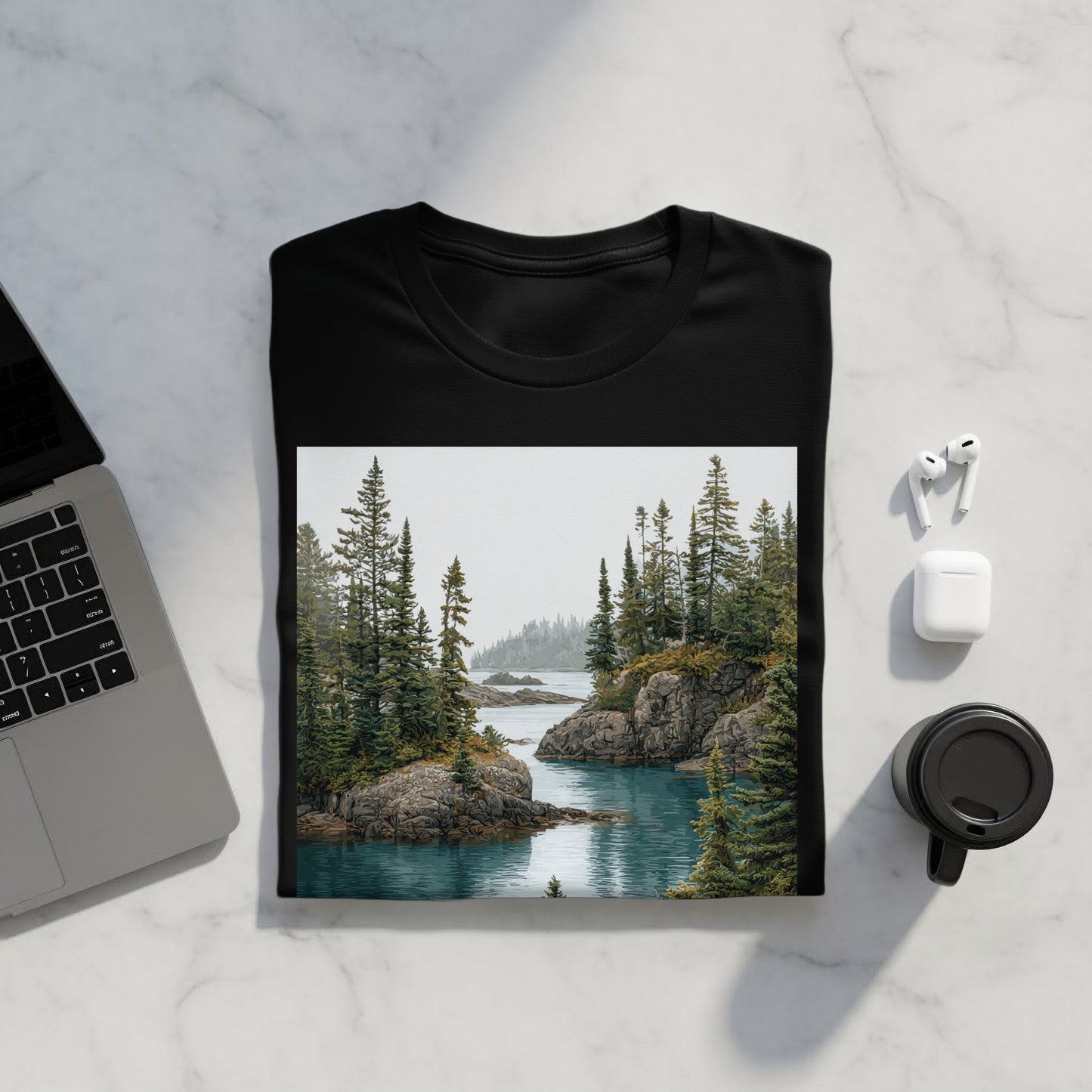 Tranquil Forest and Lake Scenic Graphic Tee product