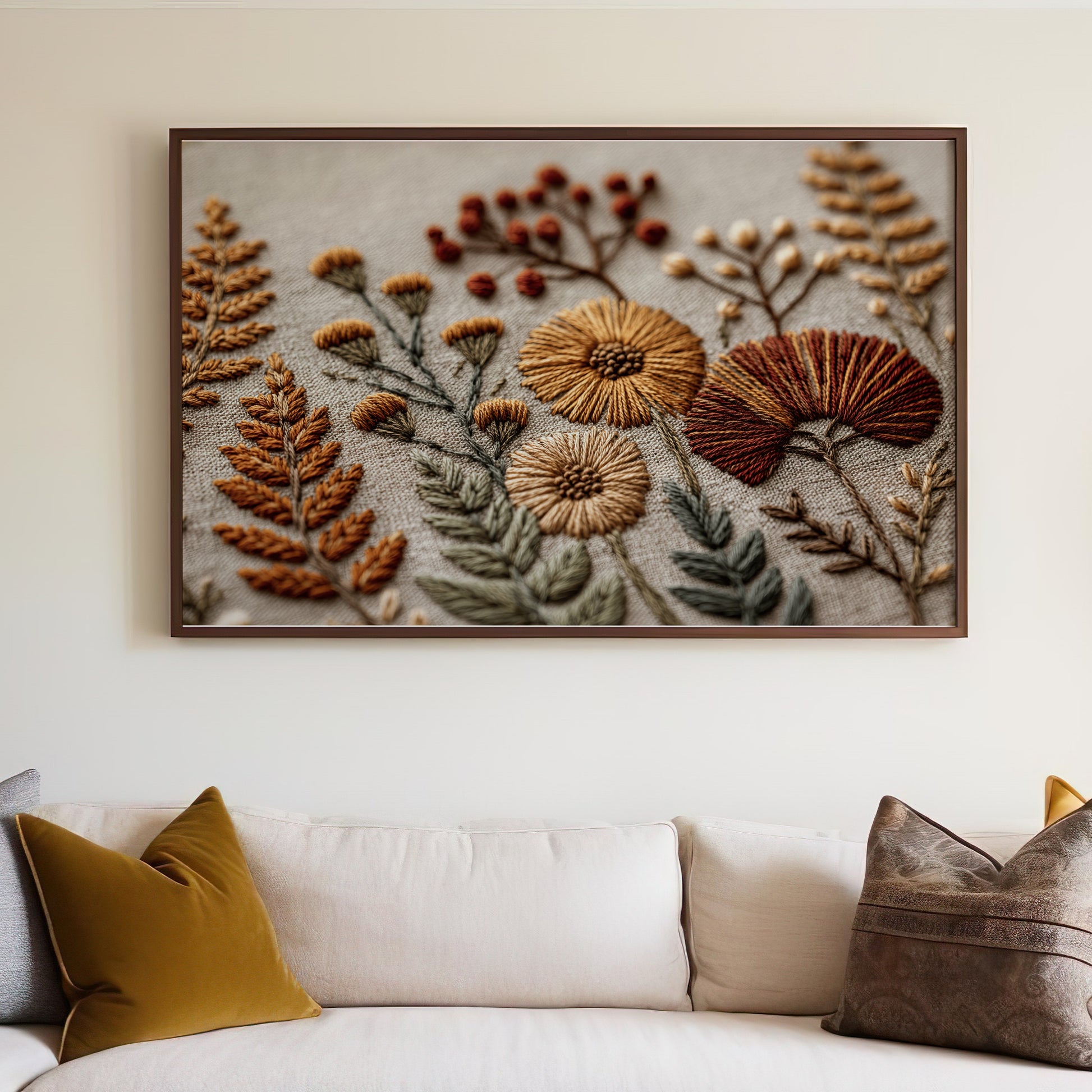 Detailed Embroidered Botanical Wall Art Decor