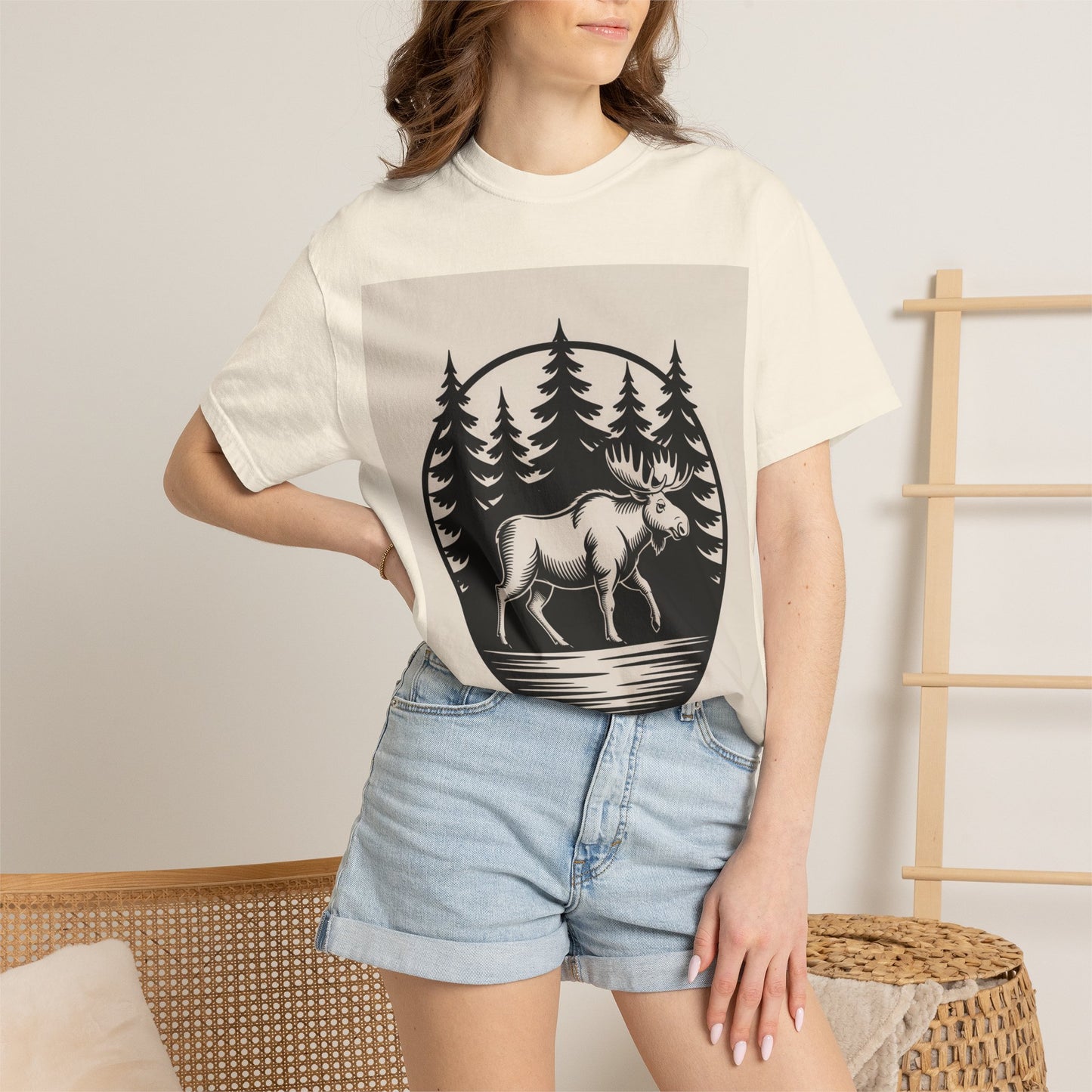 Moose Forest Emblem T-Shirt | Bold Wildlife Nature Graphic Tee