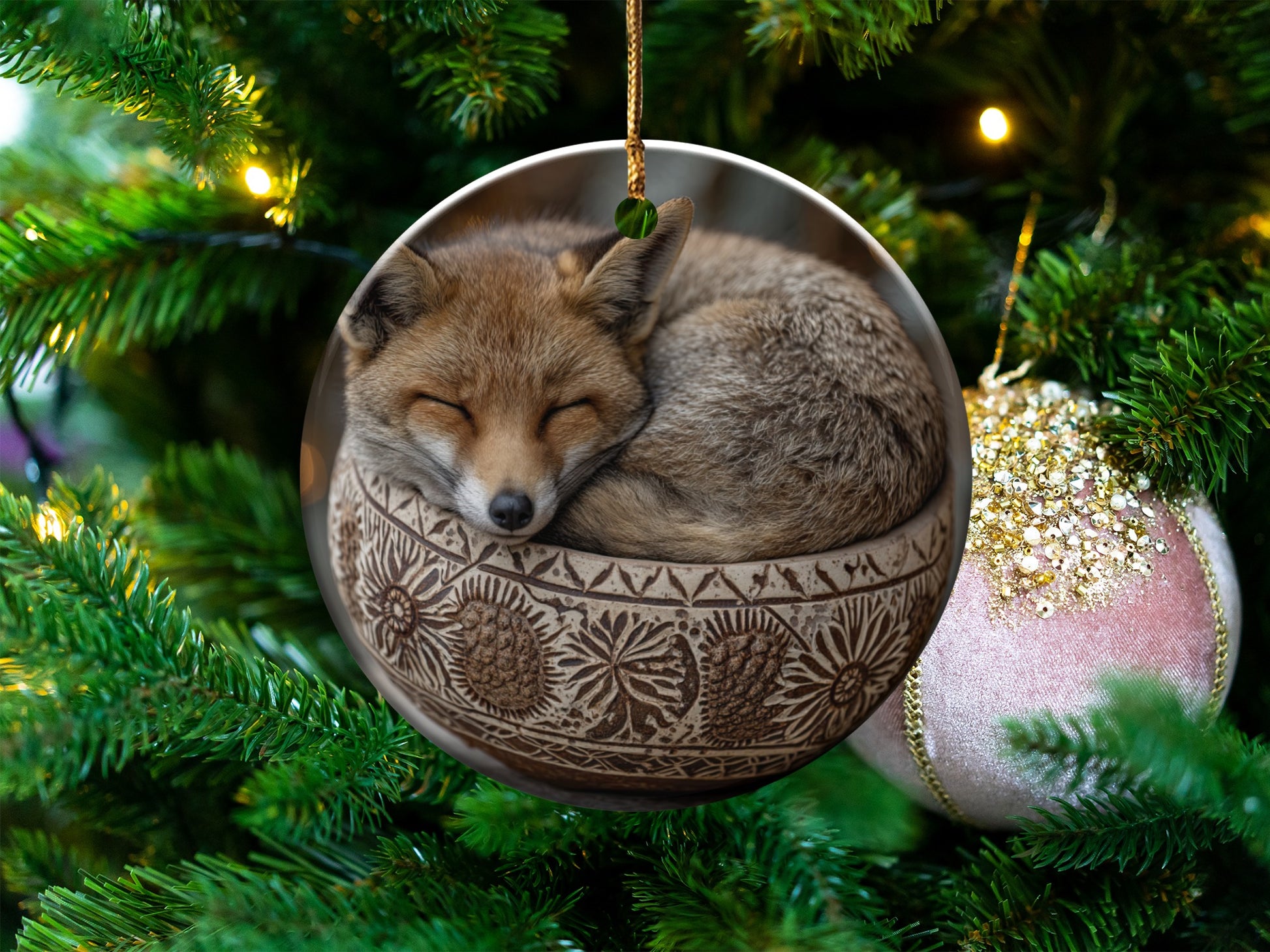Fox Sleeping on Christmas Tree Ornament product