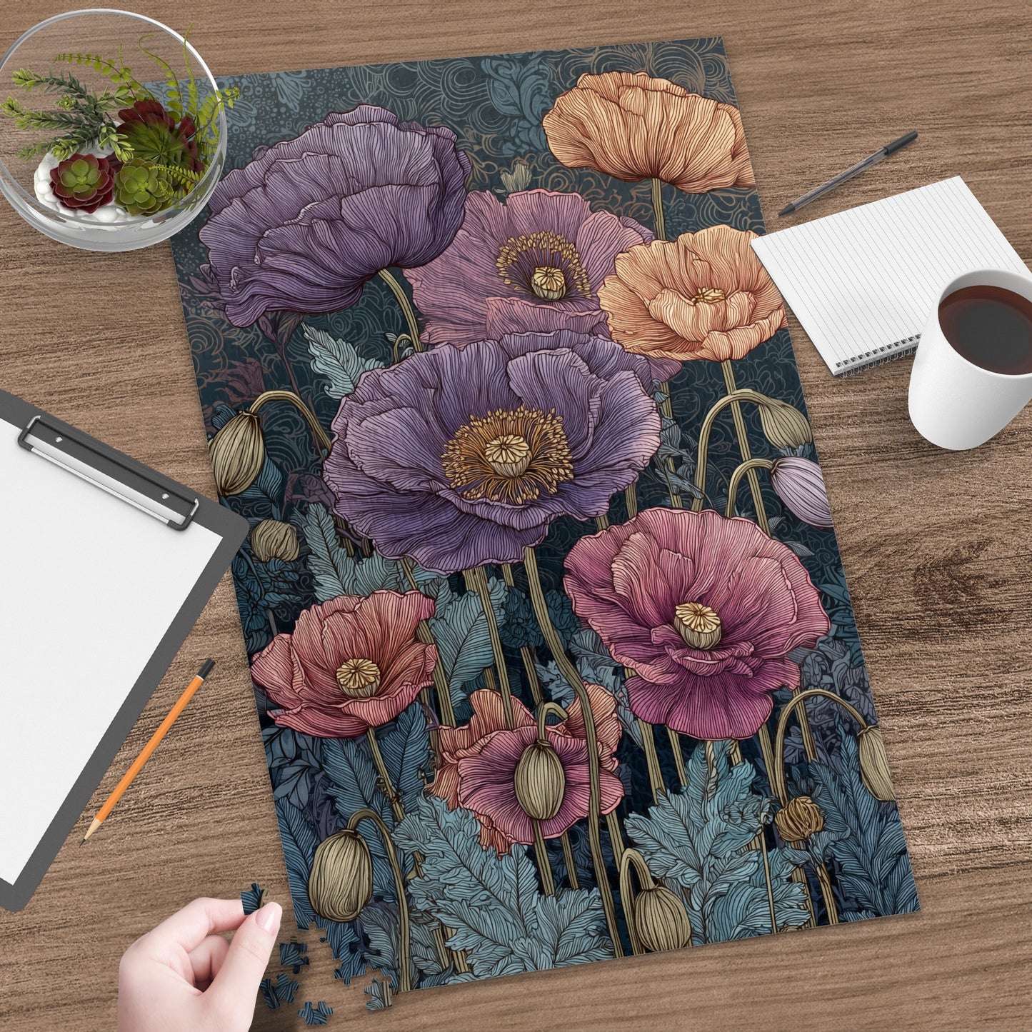 Elegant Large Florals on Dark Background Jigsaw Puzzle