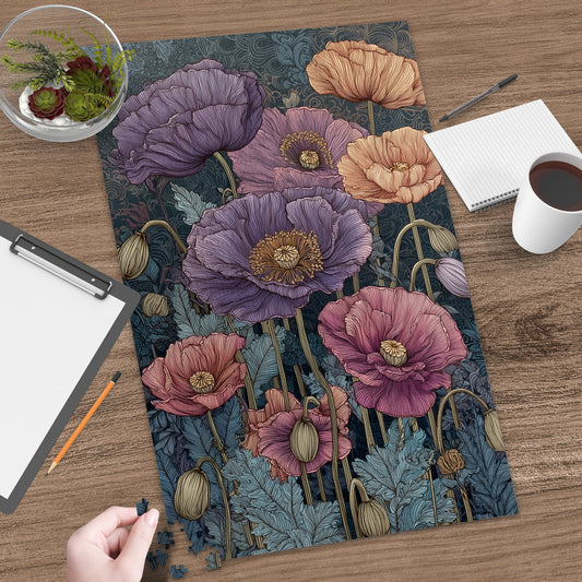 Elegant Large Florals on Dark Background Jigsaw Puzzle