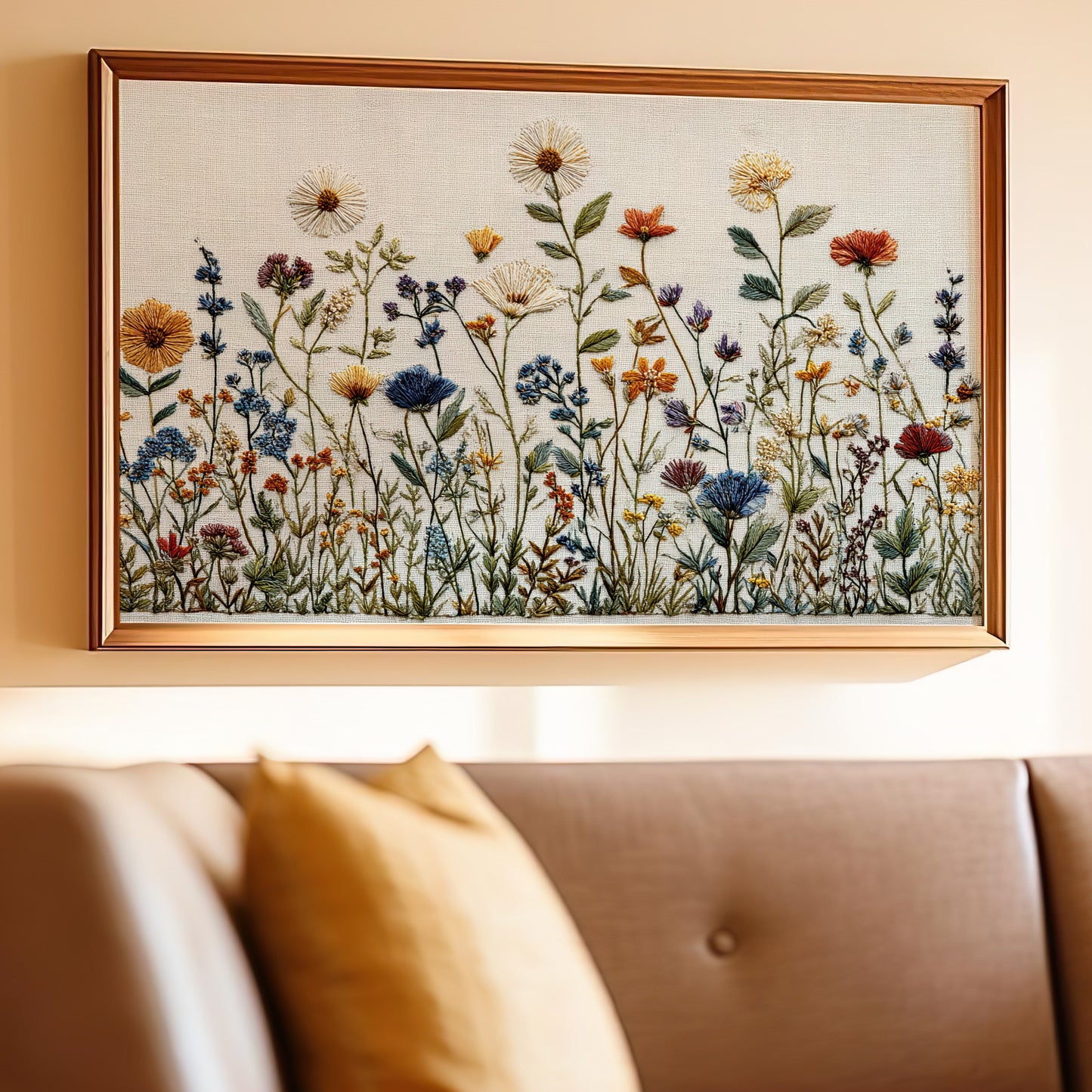 Vibrant Embroidered Wildflower Field Art Botanical Decor product type
