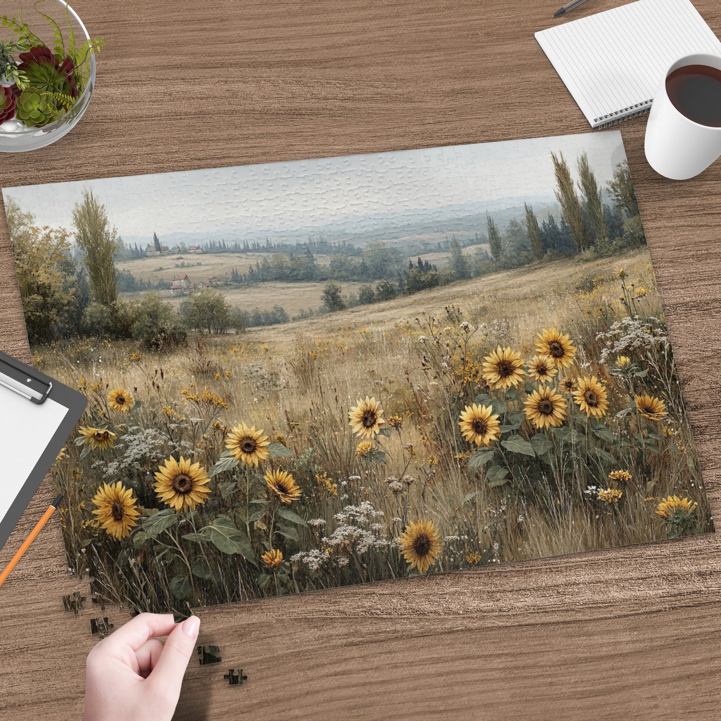 Scenic Meadow with Sunflowers Jigsaw Puzzle