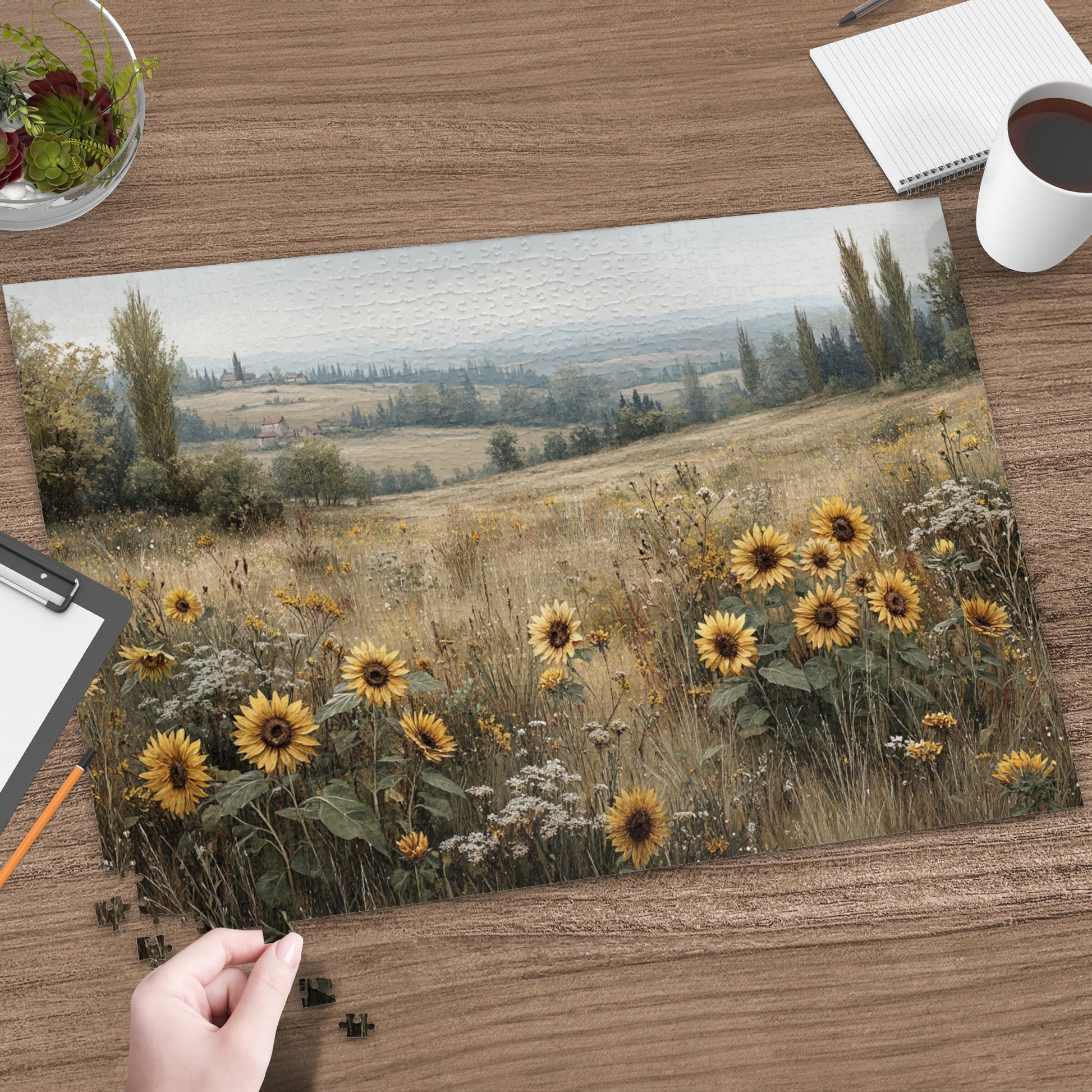 Scenic Meadow with Sunflowers Jigsaw Puzzle