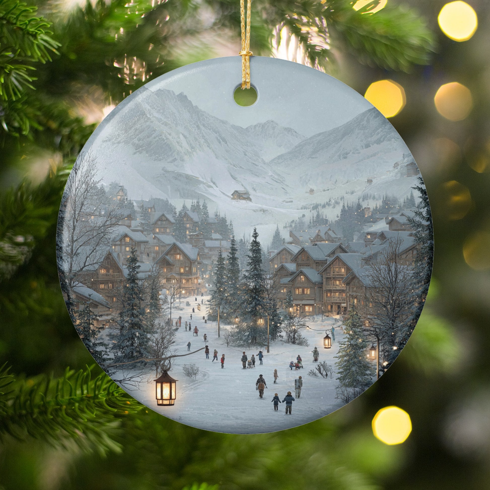 Festive Village Snow Scene Christmas Ornament