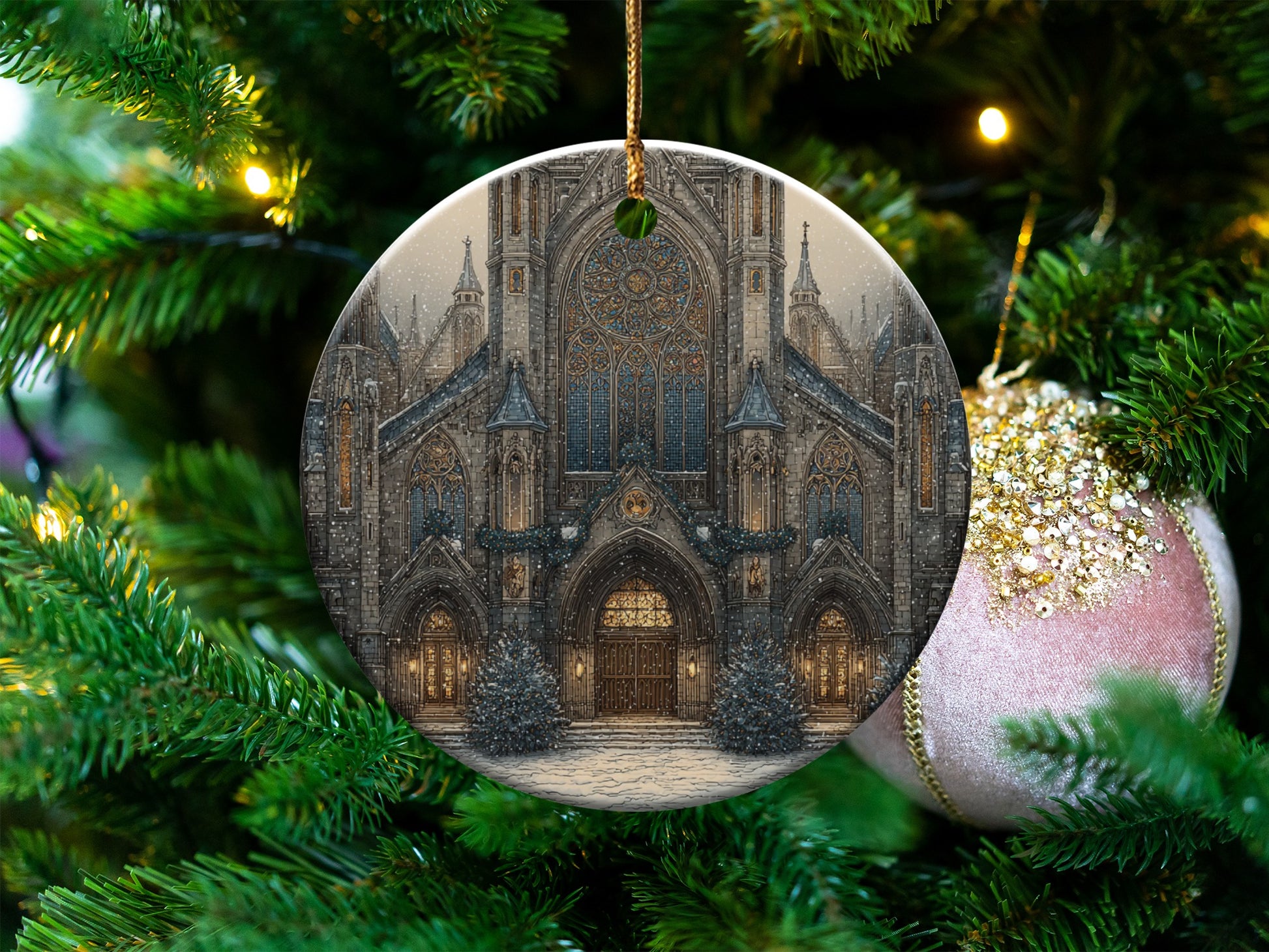 Festive Cathedral Ornament Adding Charm to Your Holiday