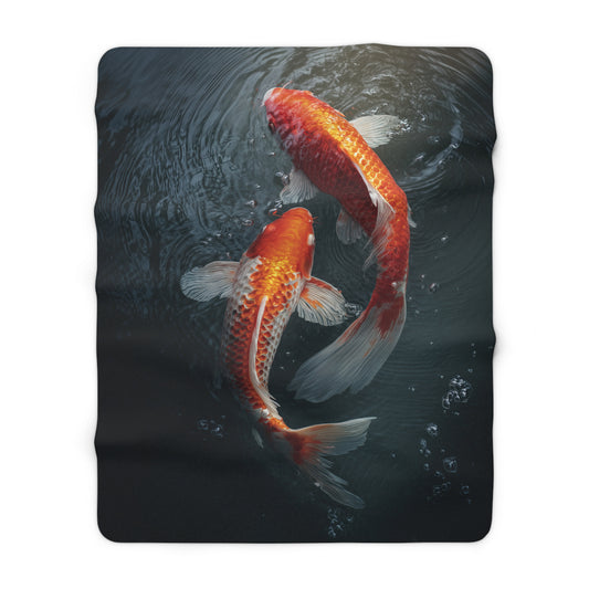 Koi Pond sherpa blanket — orange koi fleece throw, zen garden decor, nature lover gift, cozy home