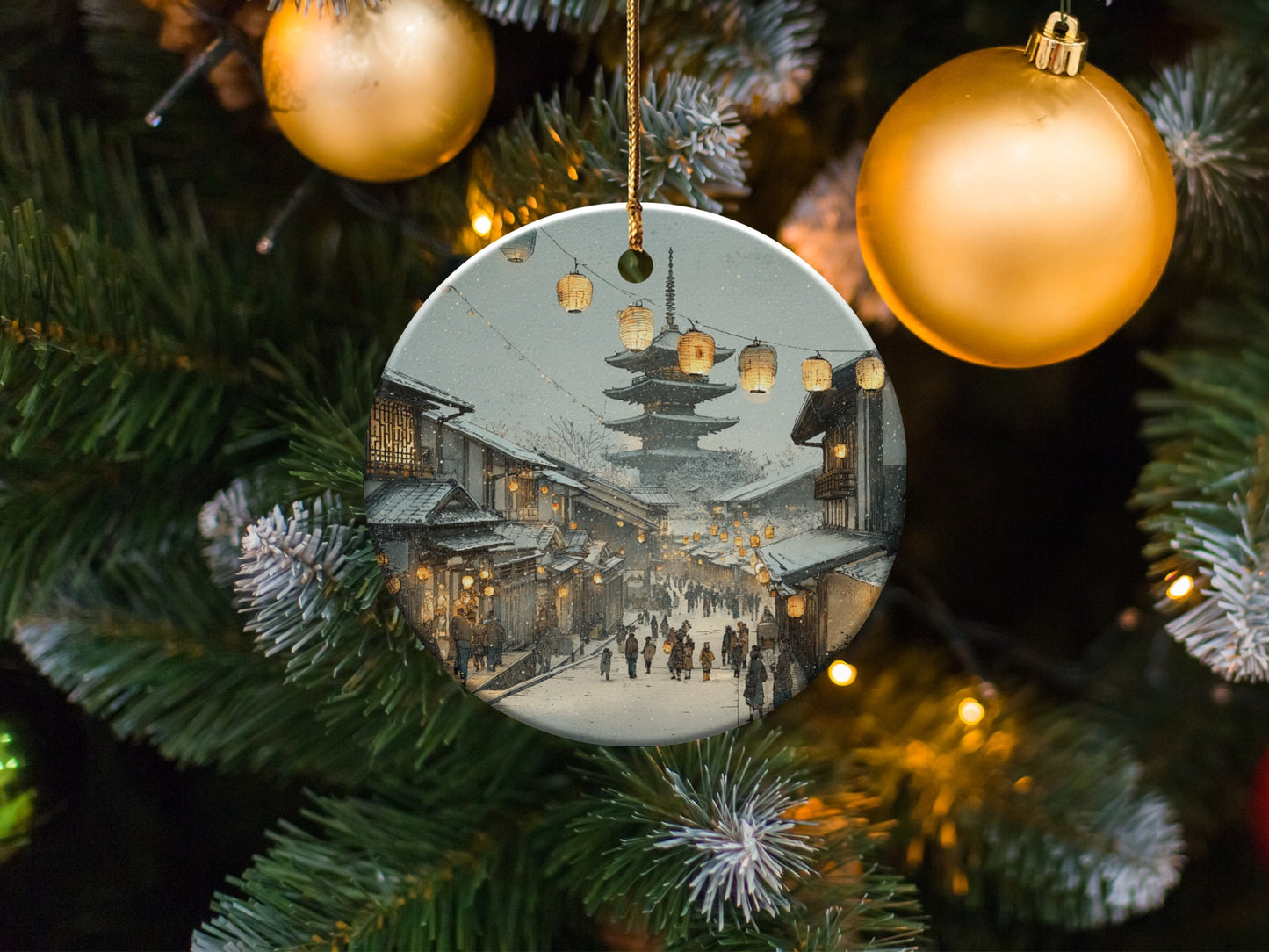 Festive Holiday Ornament with Winter Street Scene