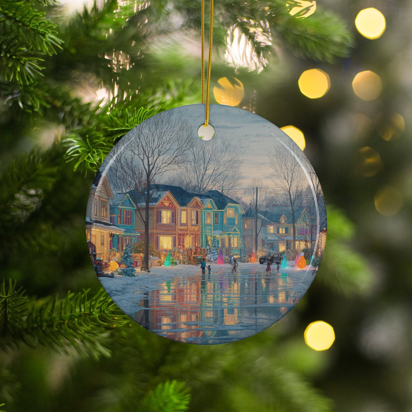 Festive Snowy Village Ceramic Christmas Ornament