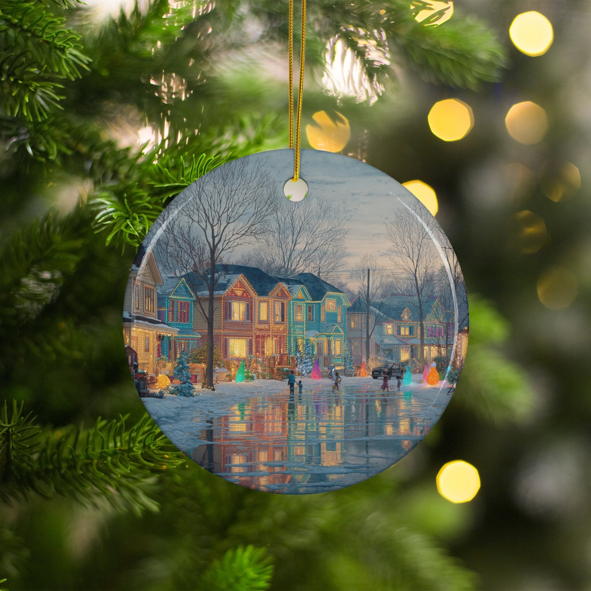 Festive Snowy Village Ceramic Christmas Ornament