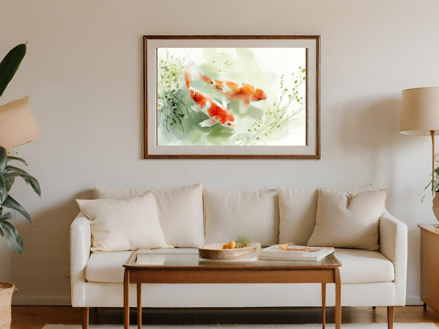 Two Vibrant Koi Fish Watercolor Framed Wall Art product type