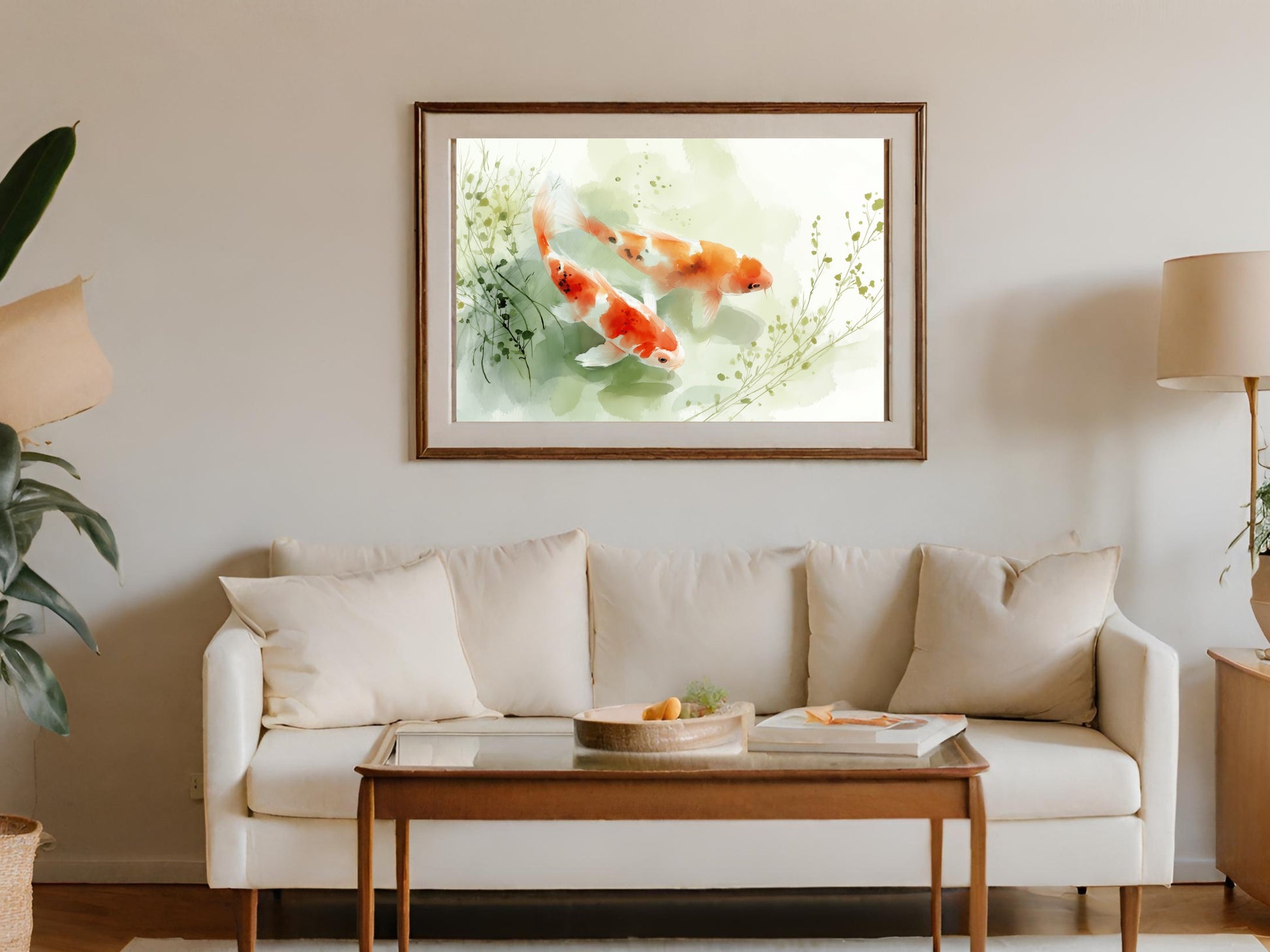 Two Vibrant Koi Fish Watercolor Framed Wall Art product type
