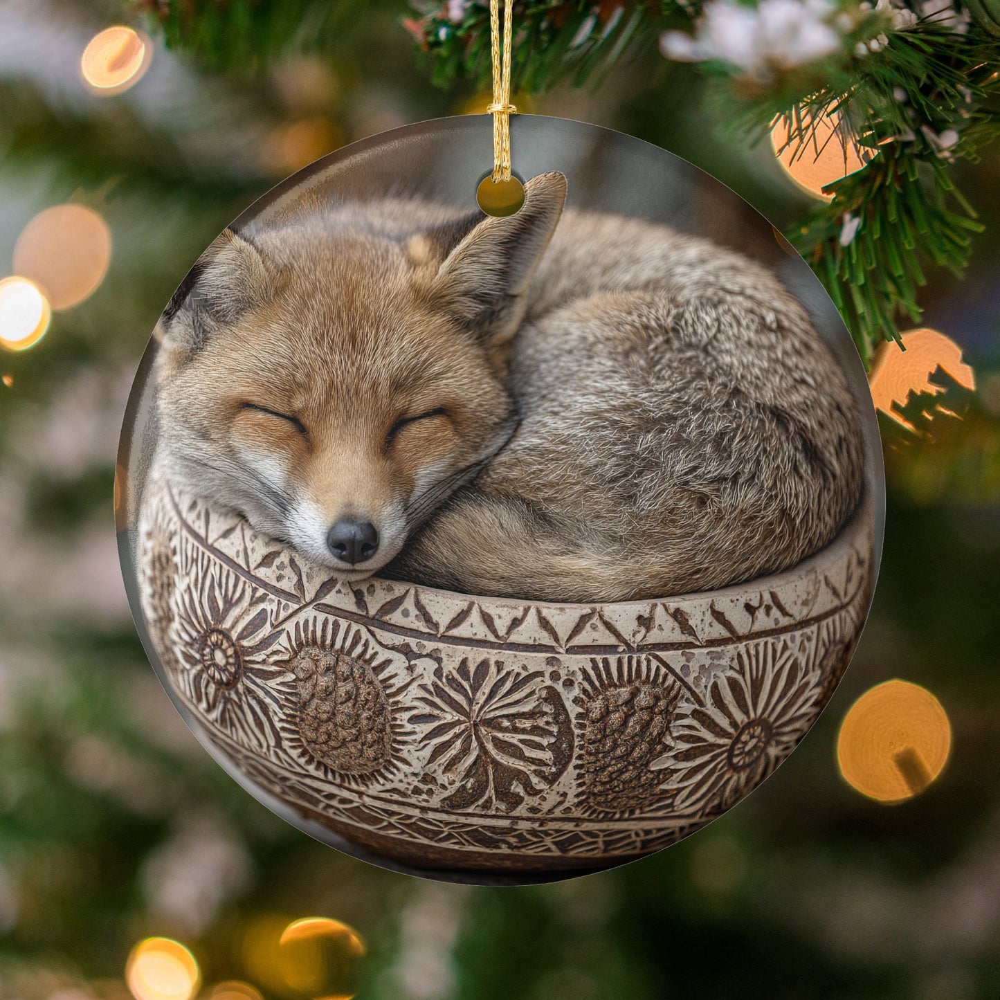 Sleeping Fox Design Christmas Ornament