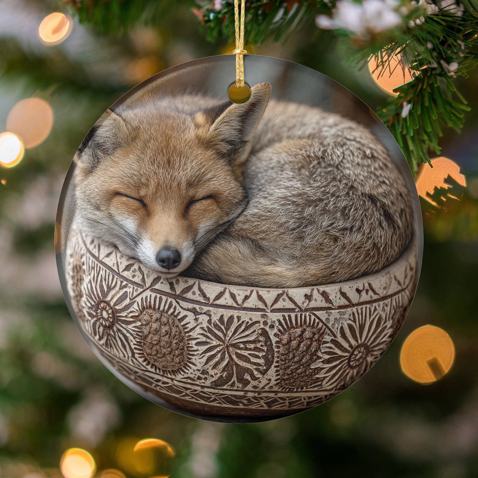 Sleeping Fox Design Christmas Ornament