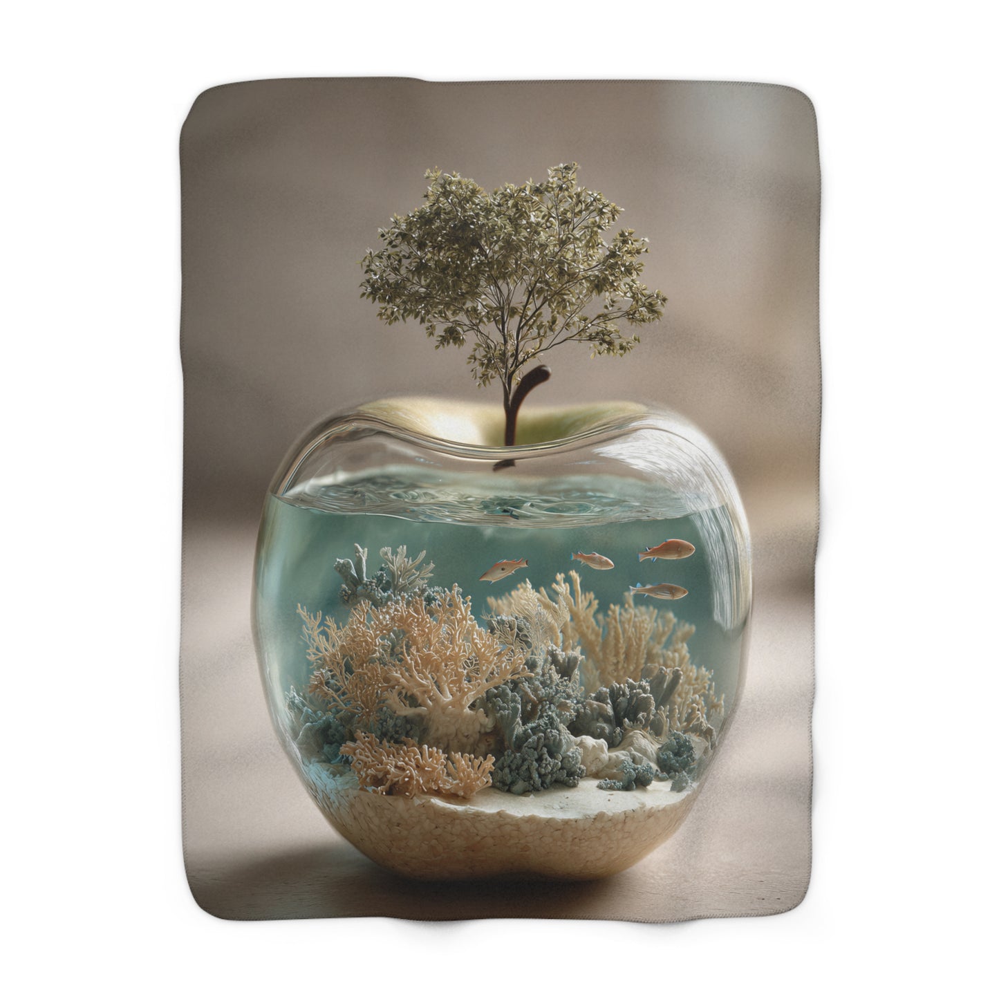 Terrarium Apple Ocean sherpa fleece blanket — nature-inspired cozy throw, unique gift, boho home decor