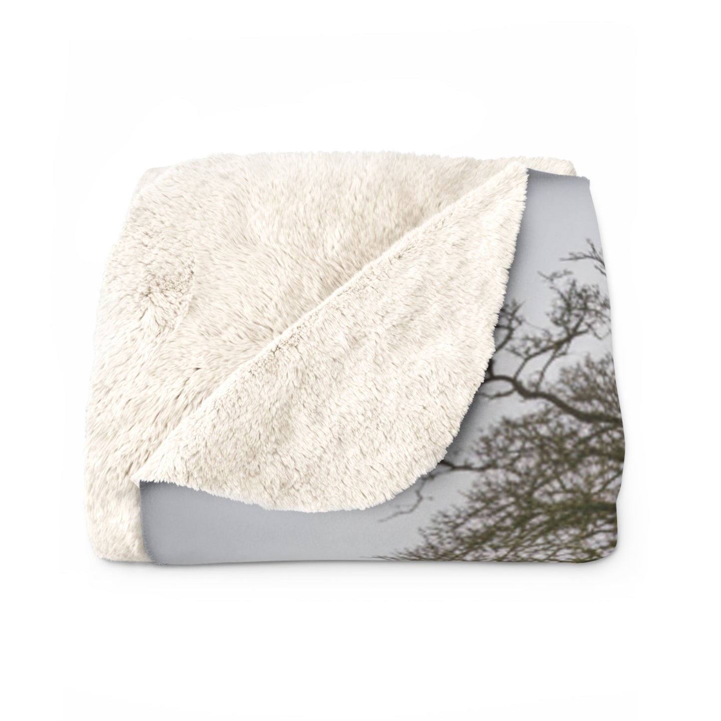 English Countryside Sherpa Blanket — Daffodil Lane & Misty Farmhouse Landscape