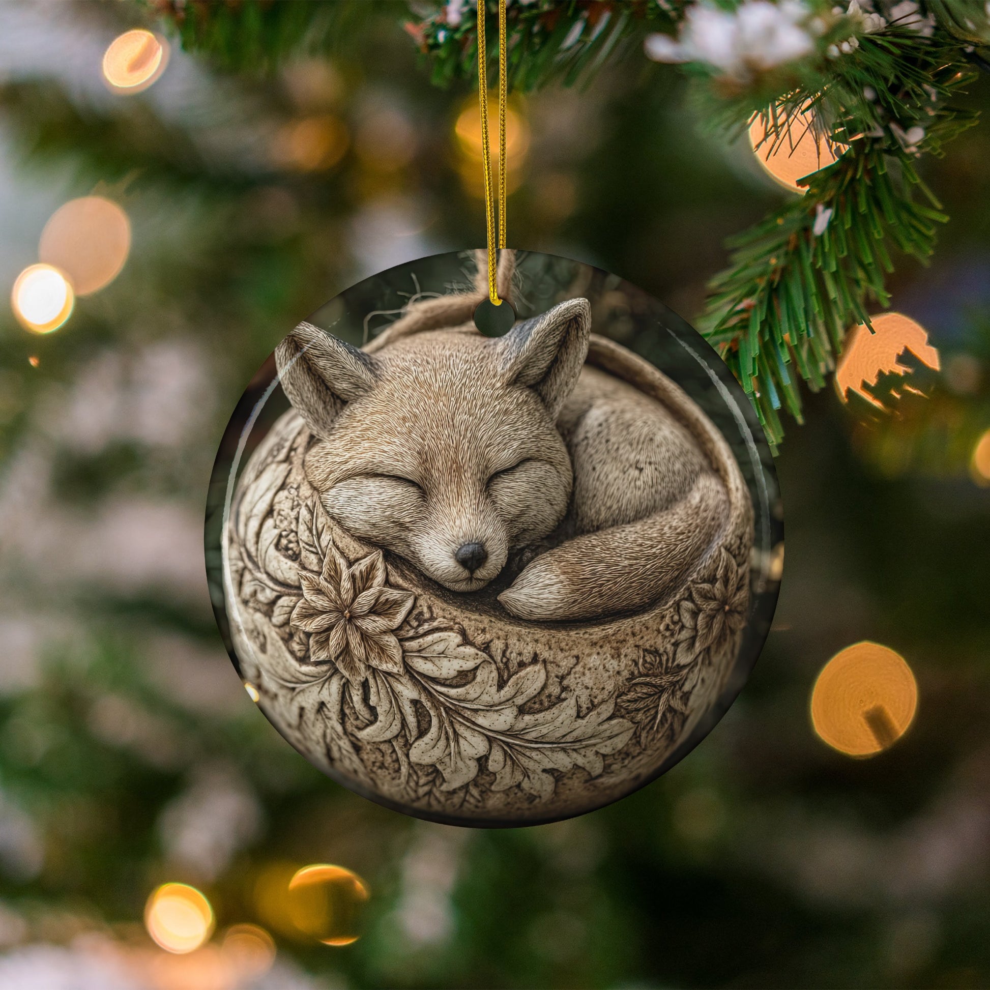 Sleeping Fox Decorated Christmas Ornament product