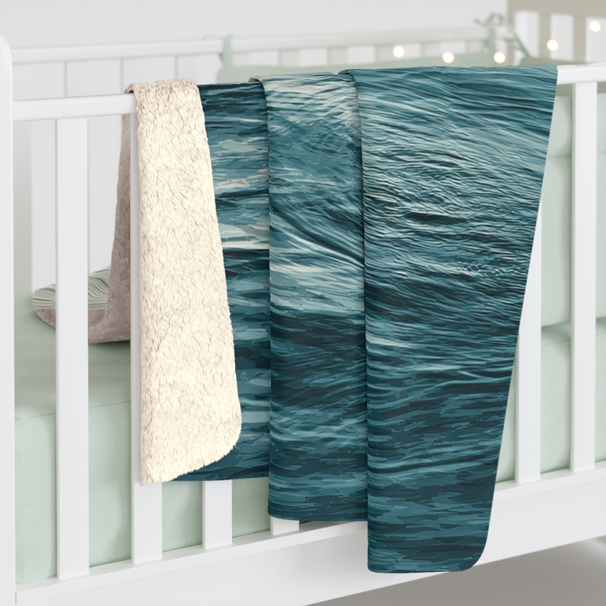 Ocean Waves sherpa blanket — cozy seaside fleece throw, beach lover gift, nautical home decor