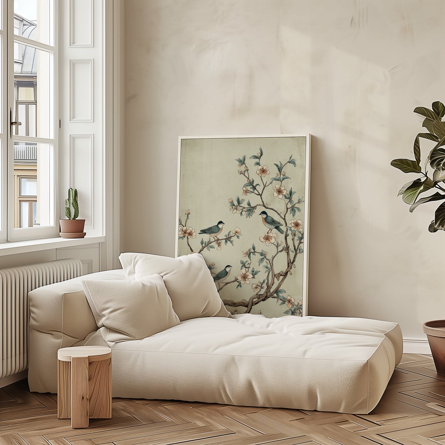 Elegant Wall Art with Birds on Blossoming Tree Print