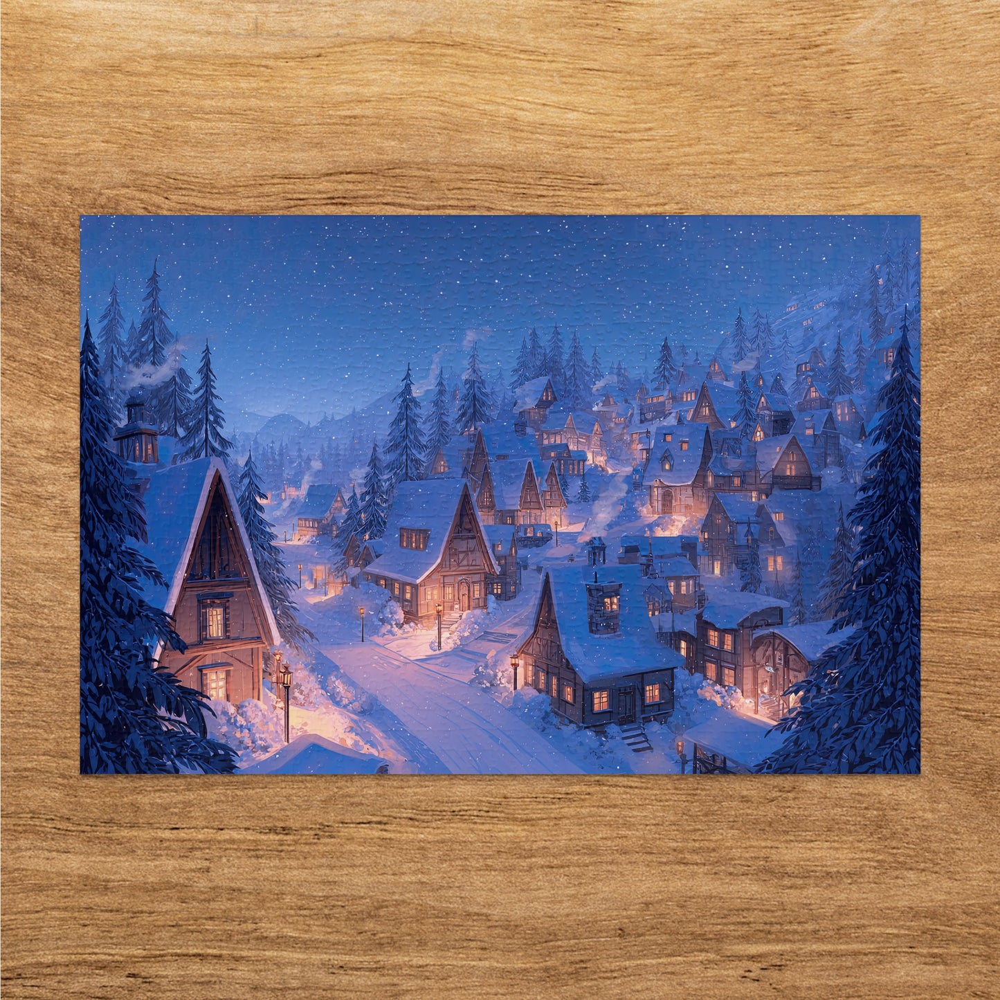Snowy mountain village cozy glowing windows product type
Winter wonderland
Snowy village
Christmas town
Holiday landscape
Alpine village
Cozy homes
Nighttime snow
Glowing windows
Pine forest
Winter scenery
Festive atmosphere
Mountain chalets
Snowfall illustration
Enchanted village
Seasonal charm
Whimsical art
Dreamy winter
Peaceful night
Glimmering snow
Evening scene