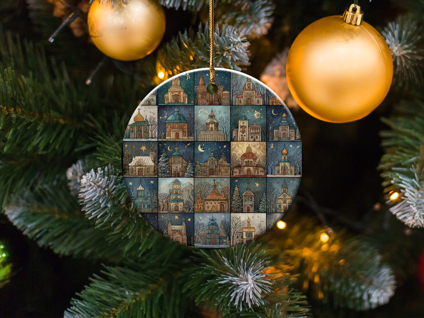 Holiday Ornament with Intricate Christmas Scene
