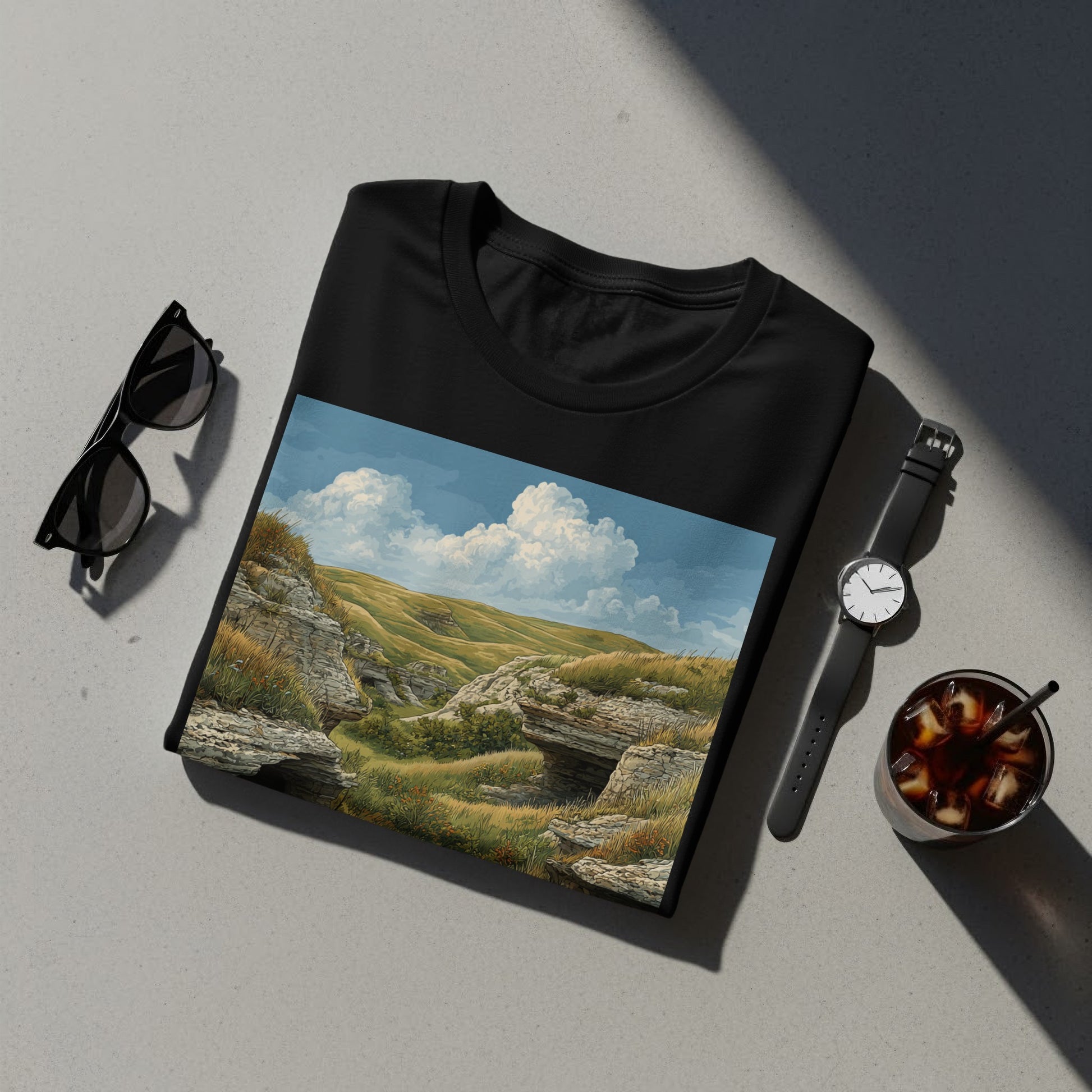 Scenic Landscape Print Folded T-Shirt