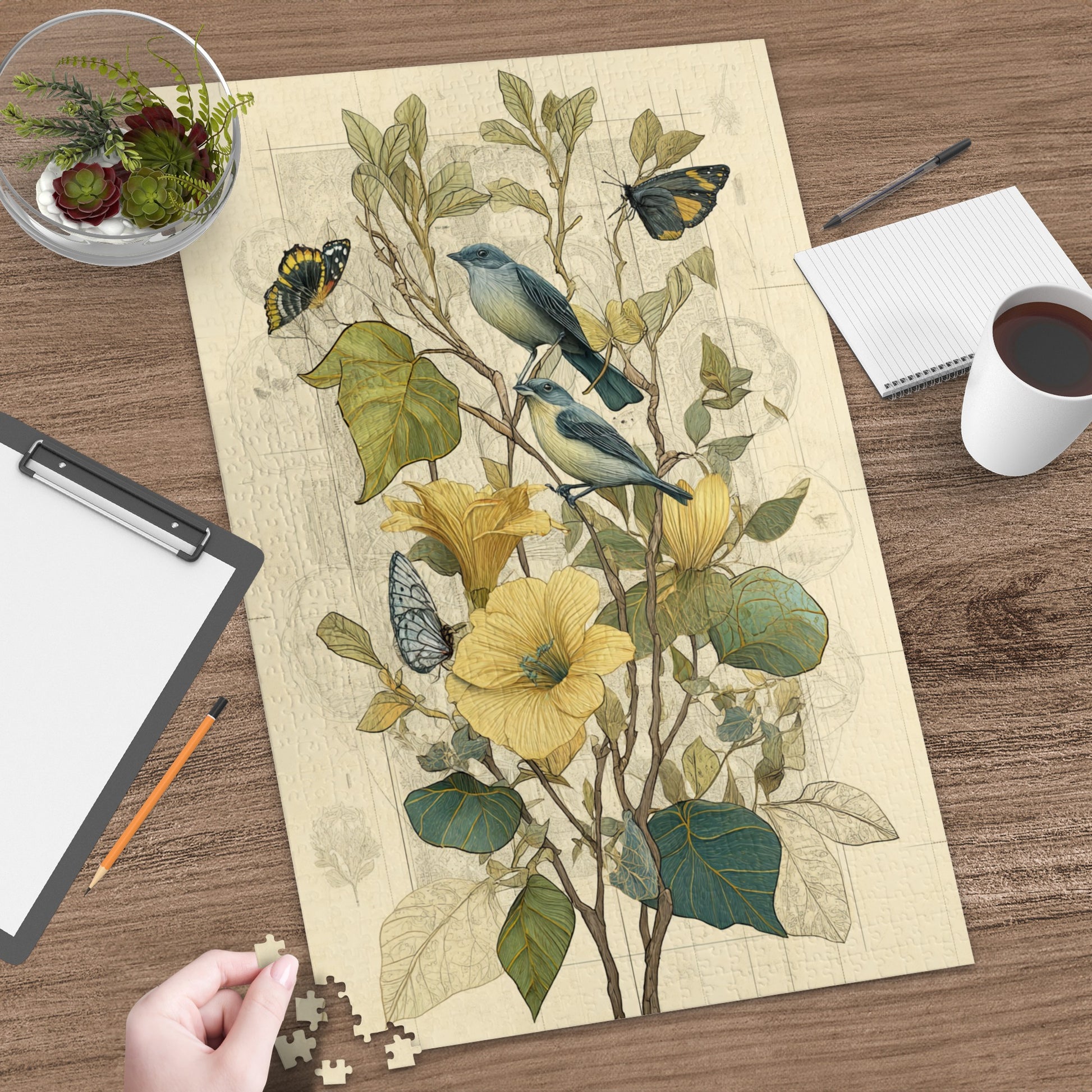 Intricately Detailed Bird and Butterfly Puzzle Image