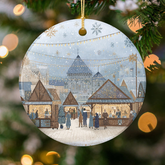 Sparkling Holiday Market Scene Christmas Ornament