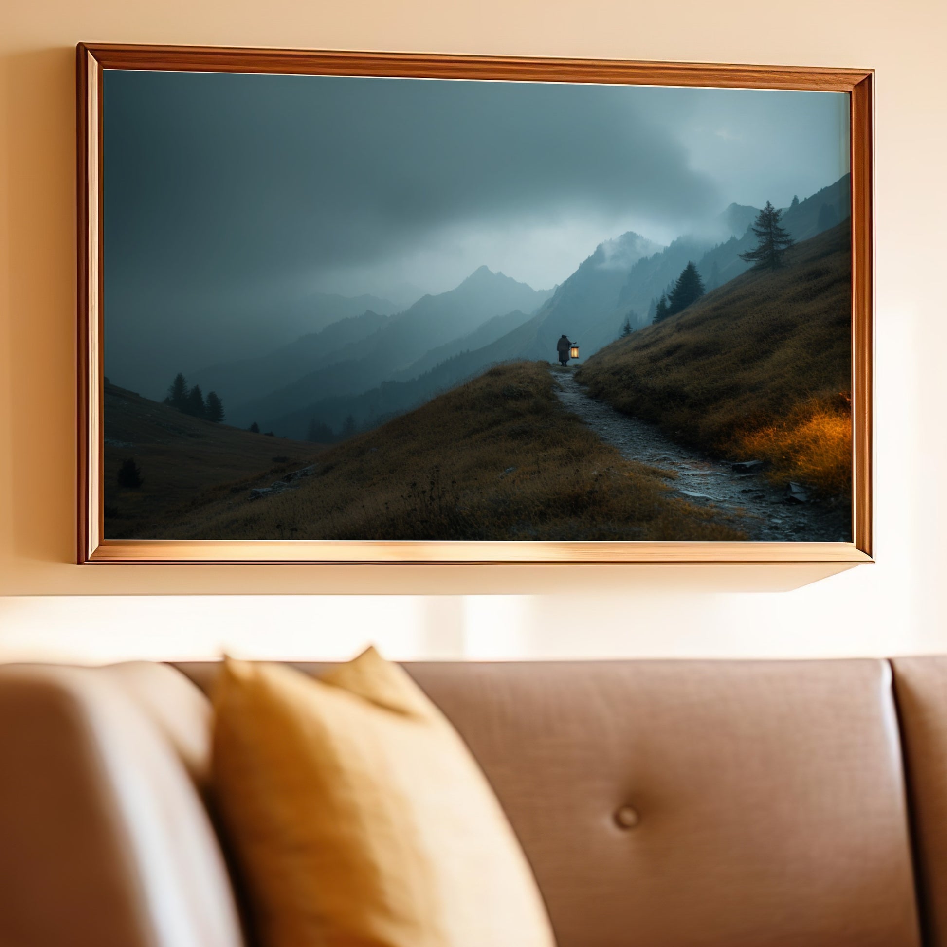 Landscape with Mountains and Person Art Print