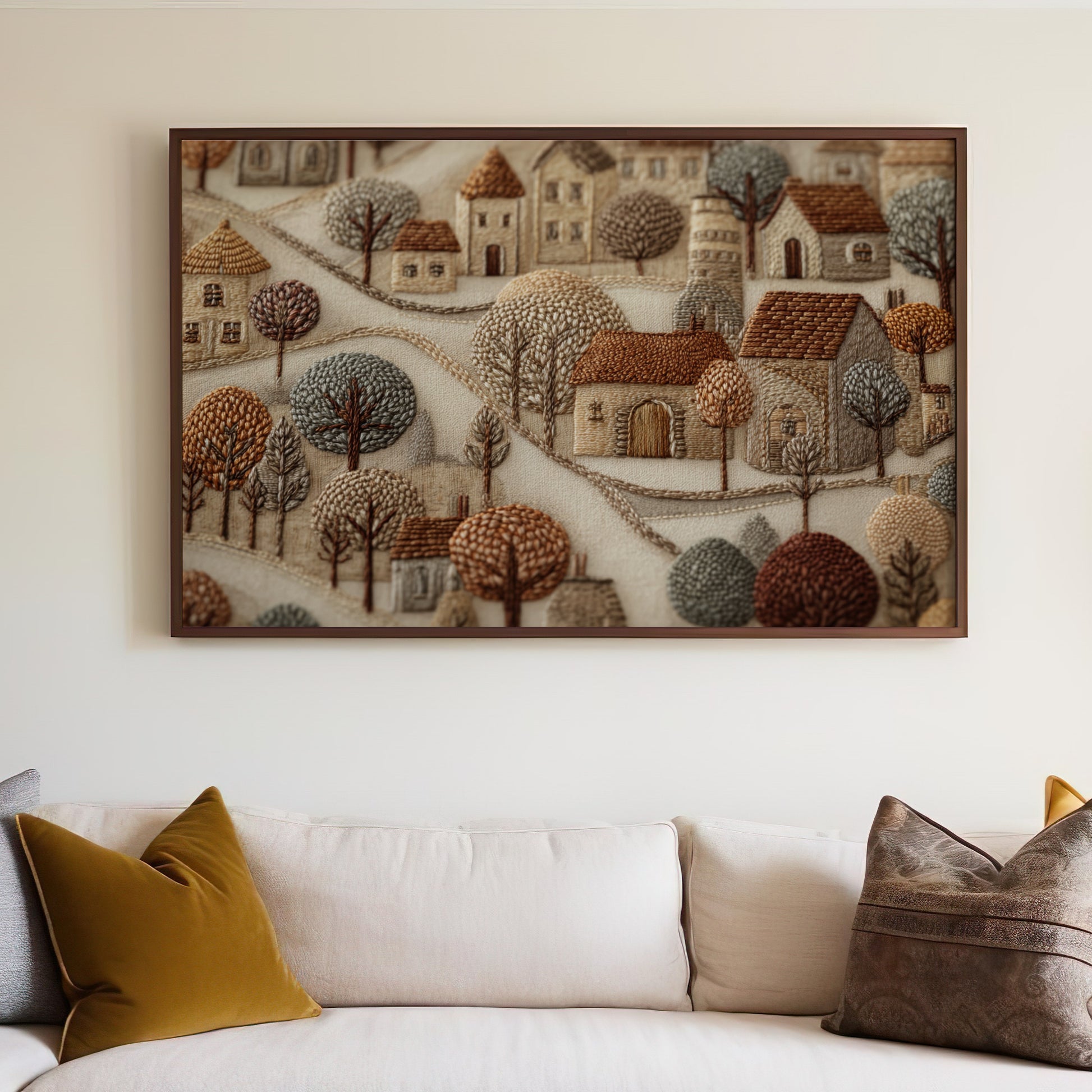 Cozy Village Landscape Wall Art for Living Spaces