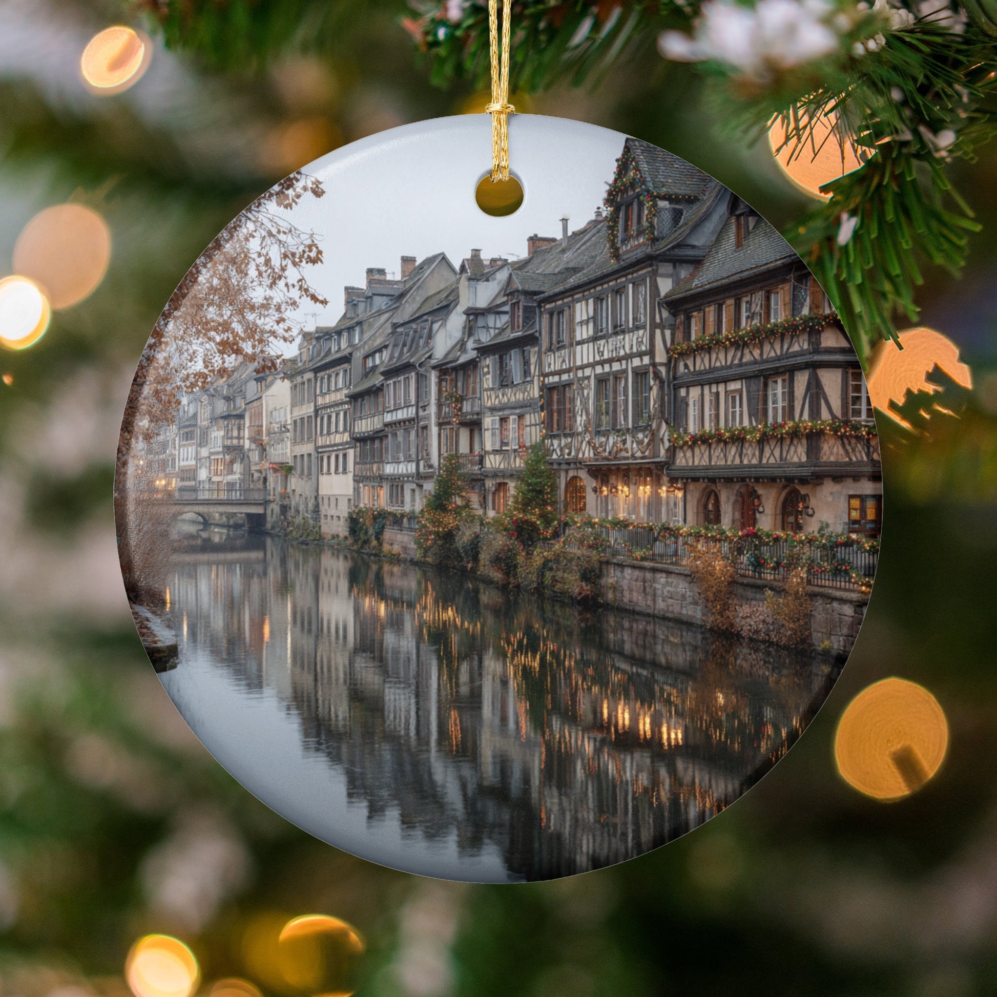 Charming European Village Scene Christmas Ornament