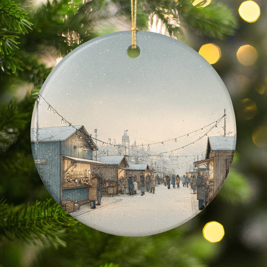 Festive Snowy Village Scene Hanging Ornament